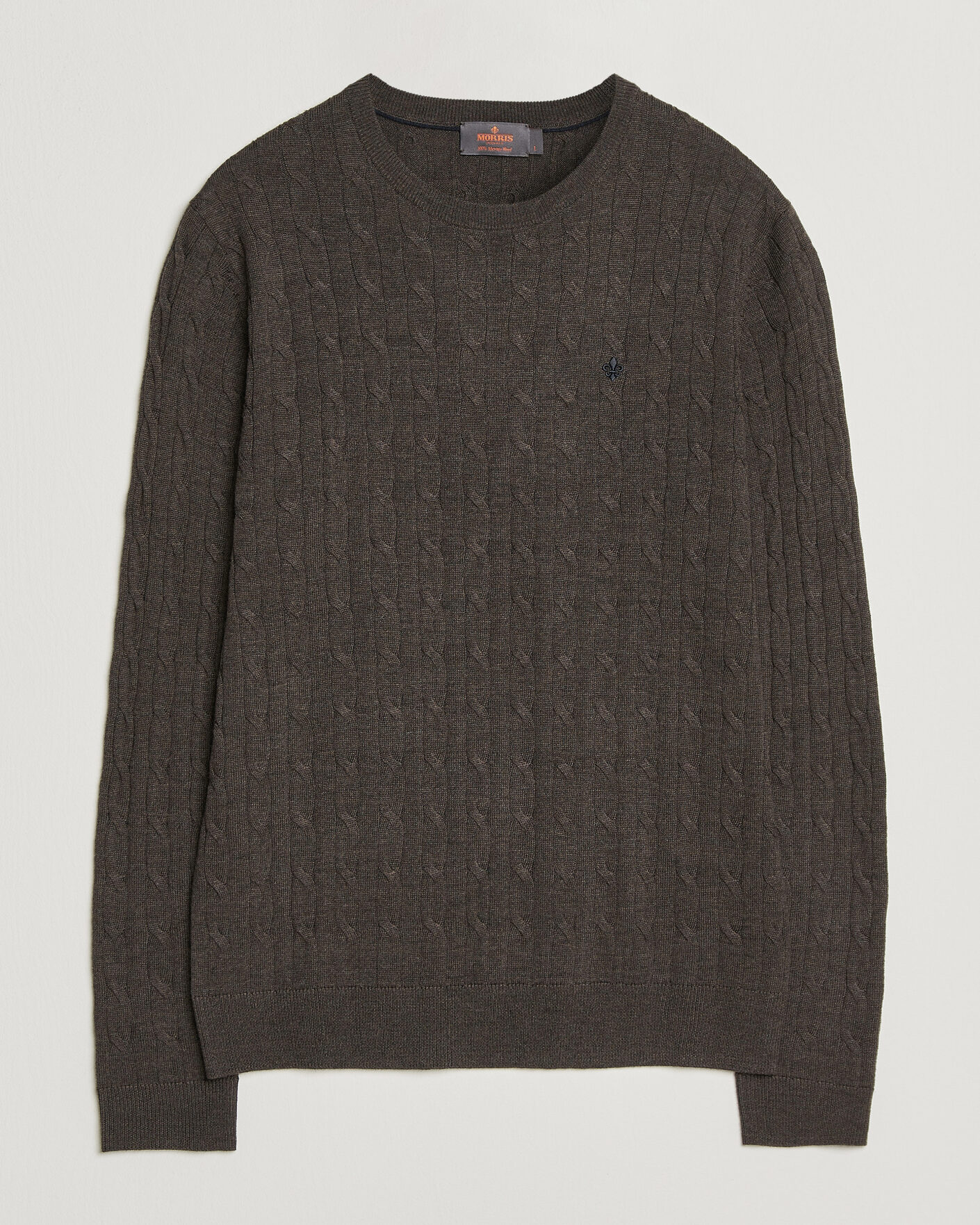 Hombres | Jerséis y prendas de punto | Morris | Merino Cable O-Neck Brown