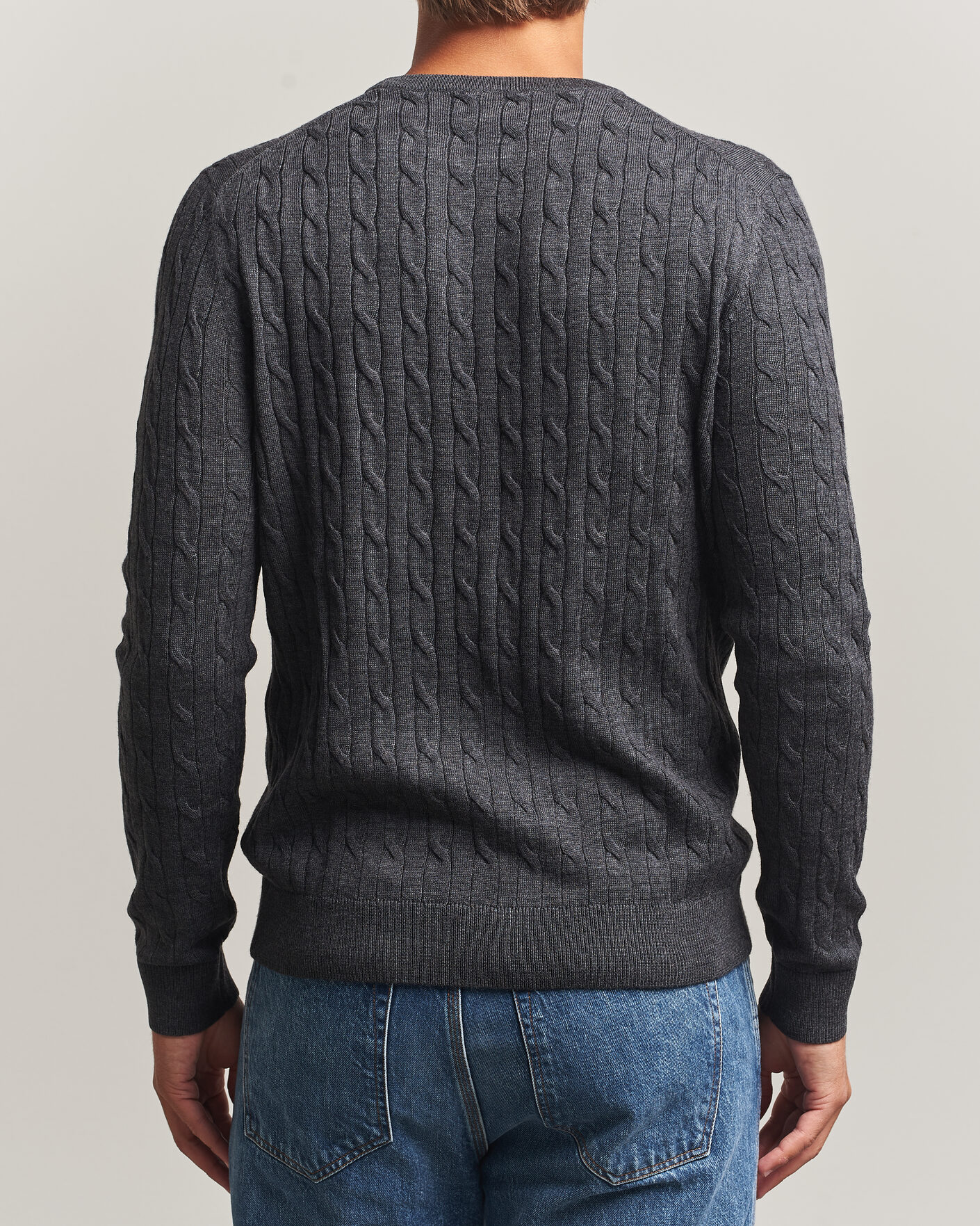 Hombres | Jerséis y prendas de punto | Morris | Merino Cable O-Neck Grey