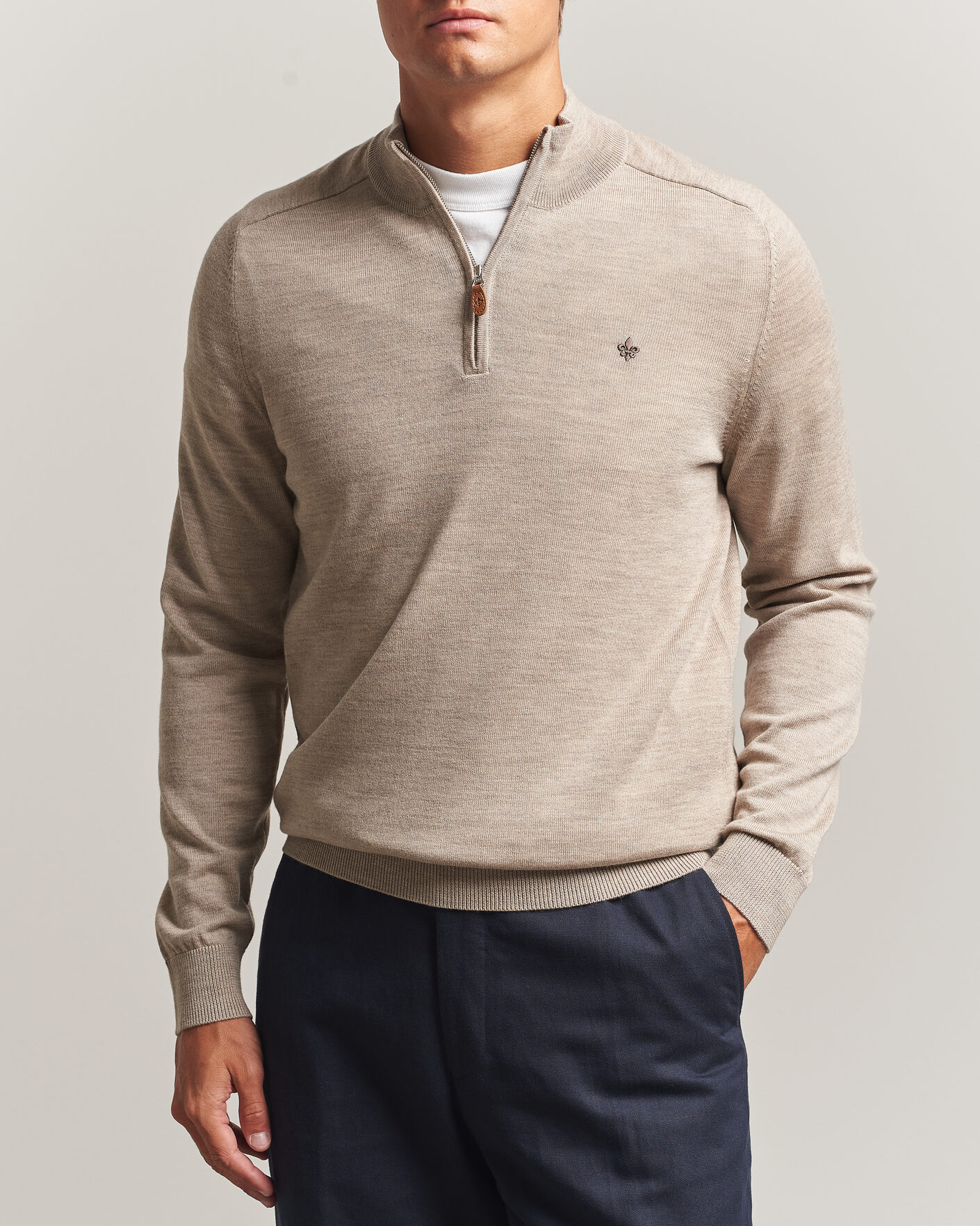 Hombres | Jerséis y prendas de punto | Morris | John Merino Half Zip Khaki