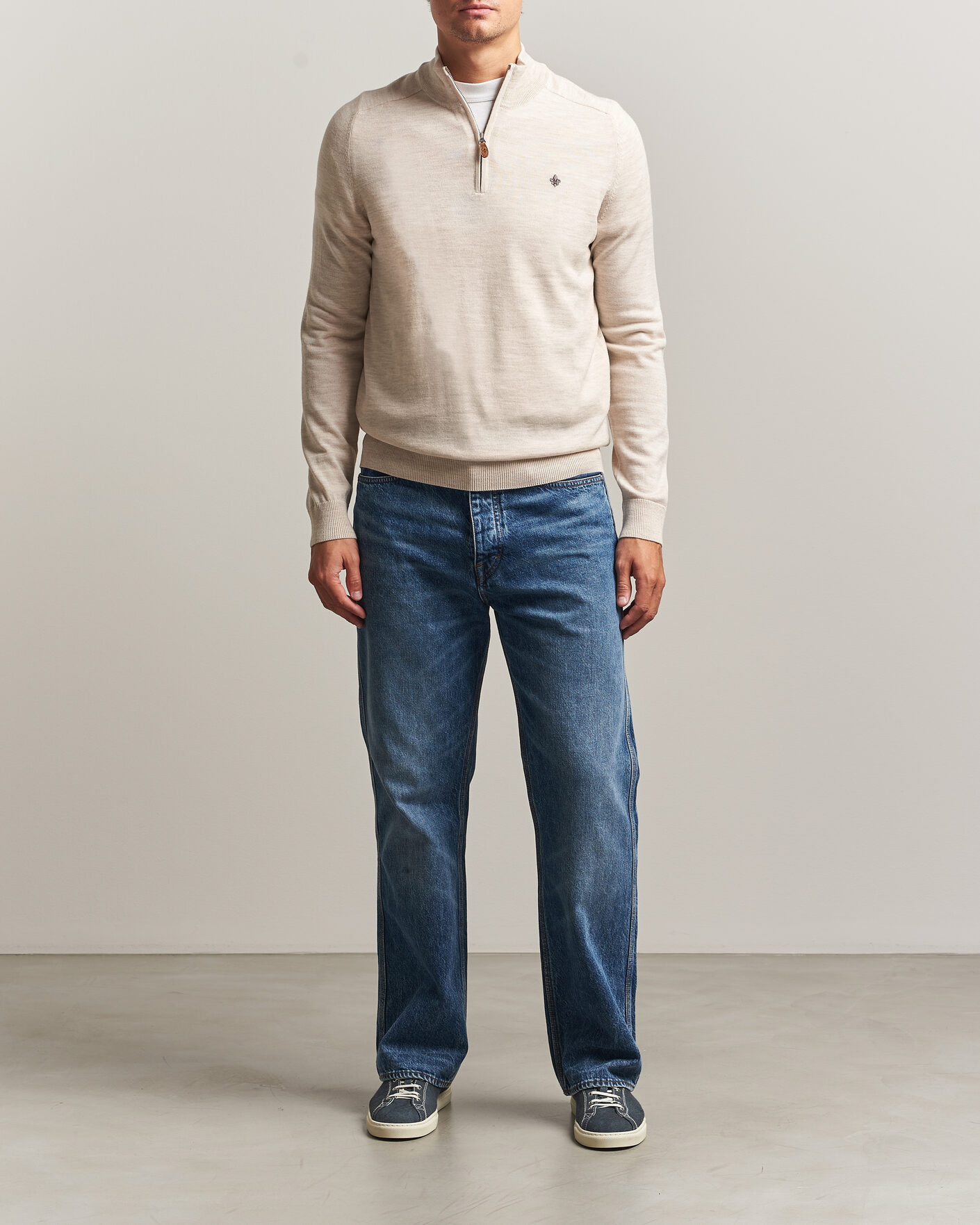 Hombres | Jerséis y prendas de punto | Morris | John Merino Half Zip Off White