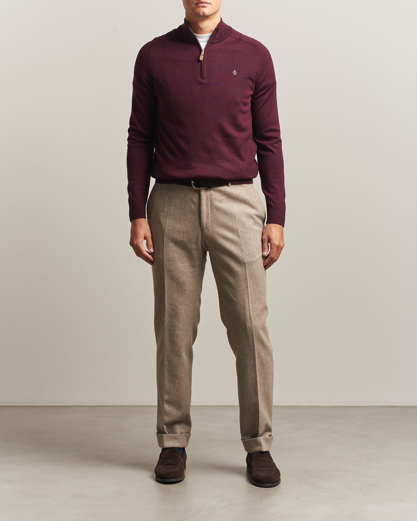 Hombres | Jerséis y prendas de punto | Morris | John Merino Half Zip Wine Red