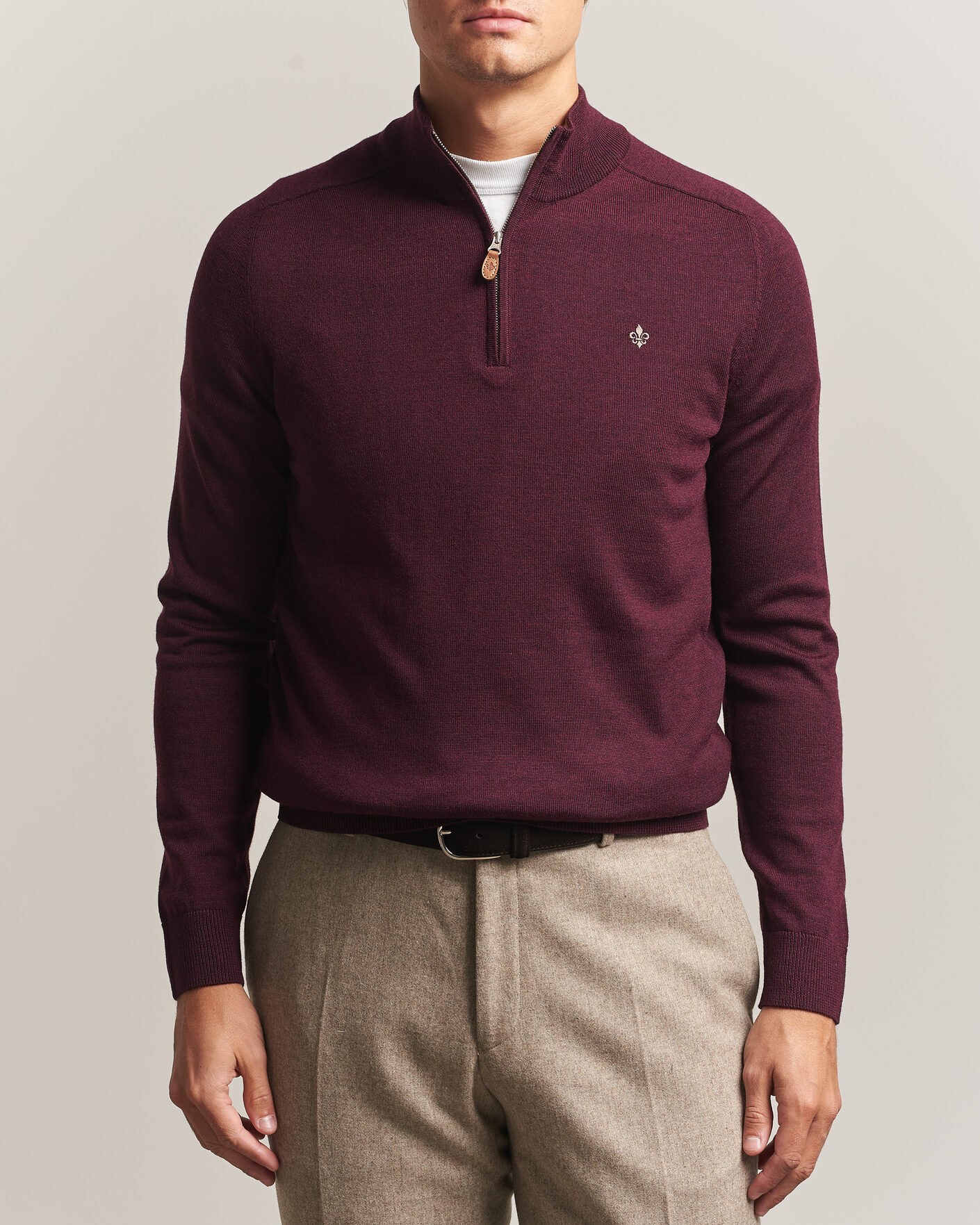 Hombres | Jerséis y prendas de punto | Morris | John Merino Half Zip Wine Red
