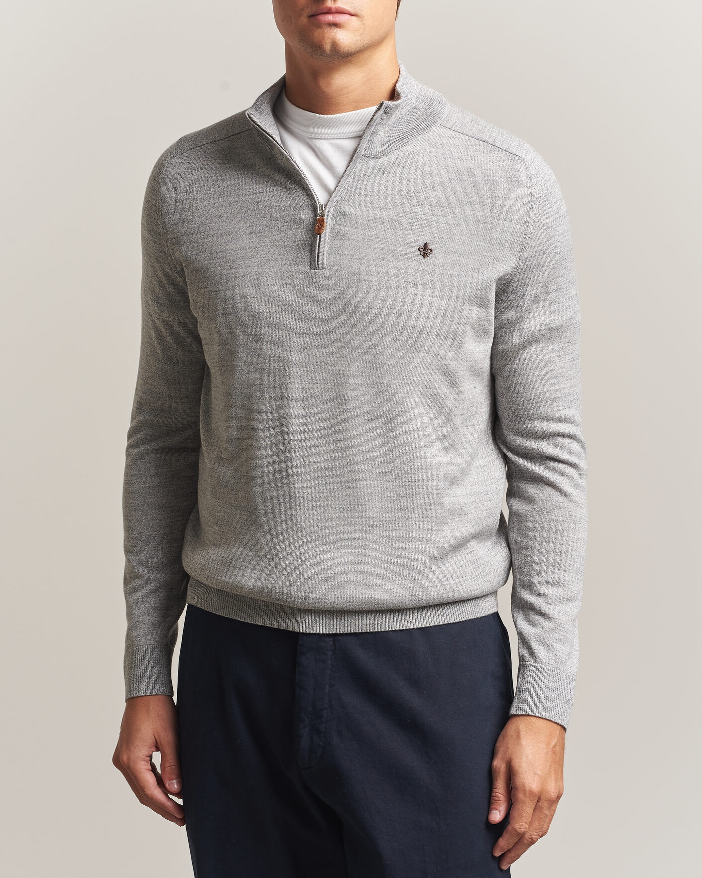 Hombres | Jerséis y prendas de punto | Morris | John Merino Half Zip Mid Grey