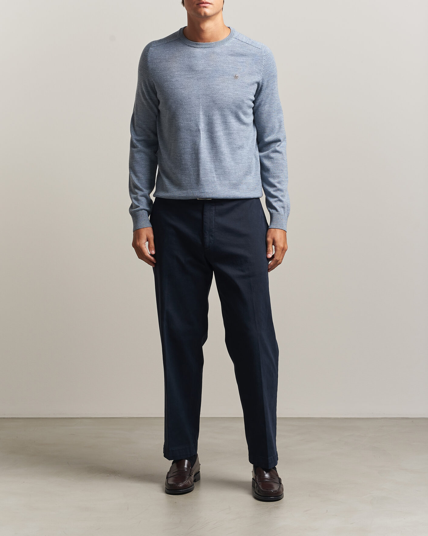 Hombres | Jerséis y prendas de punto | Morris | Merino O-Neck Light Blue