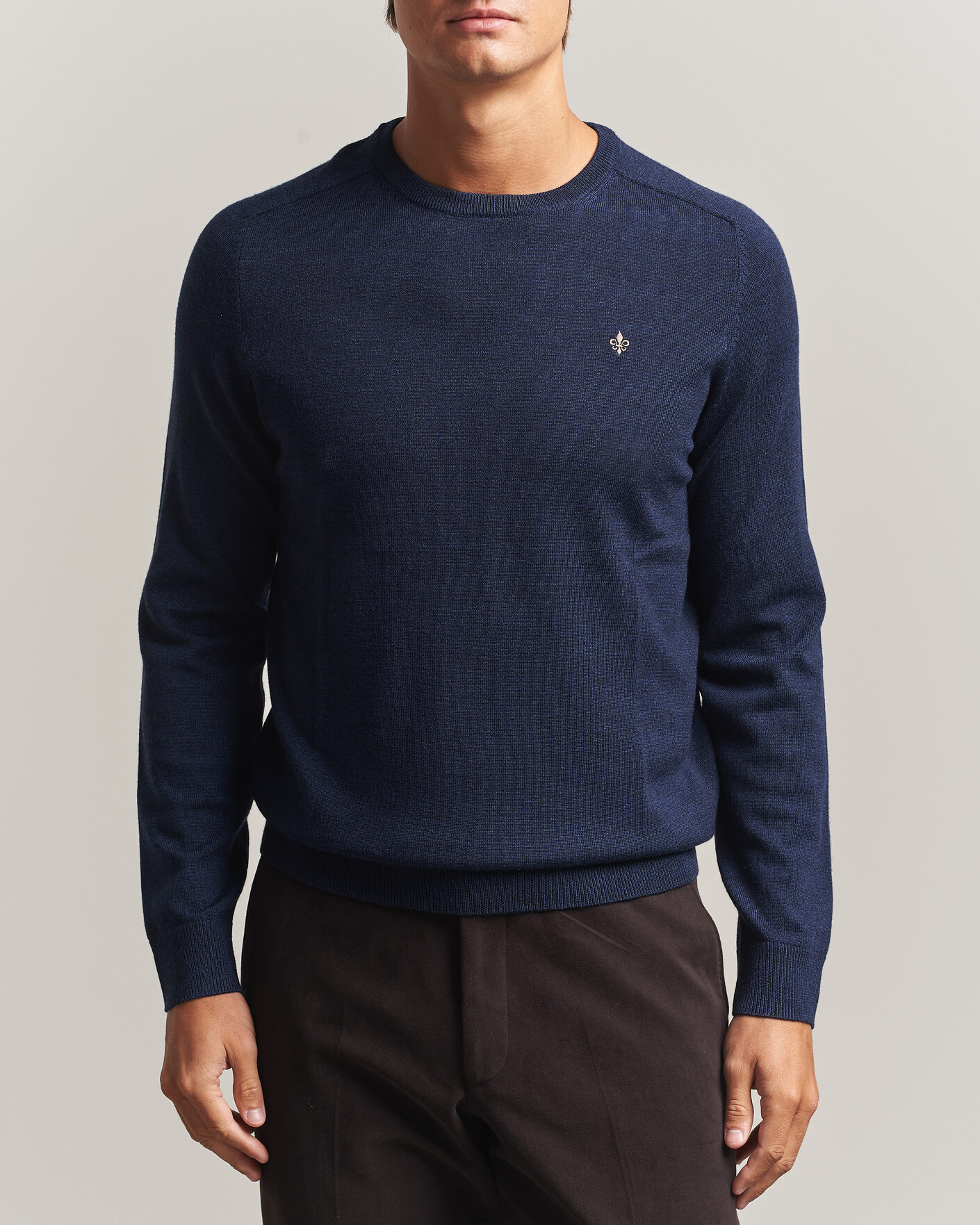 Hombres | Jerséis y prendas de punto | Morris | Merino O-Neck Navy