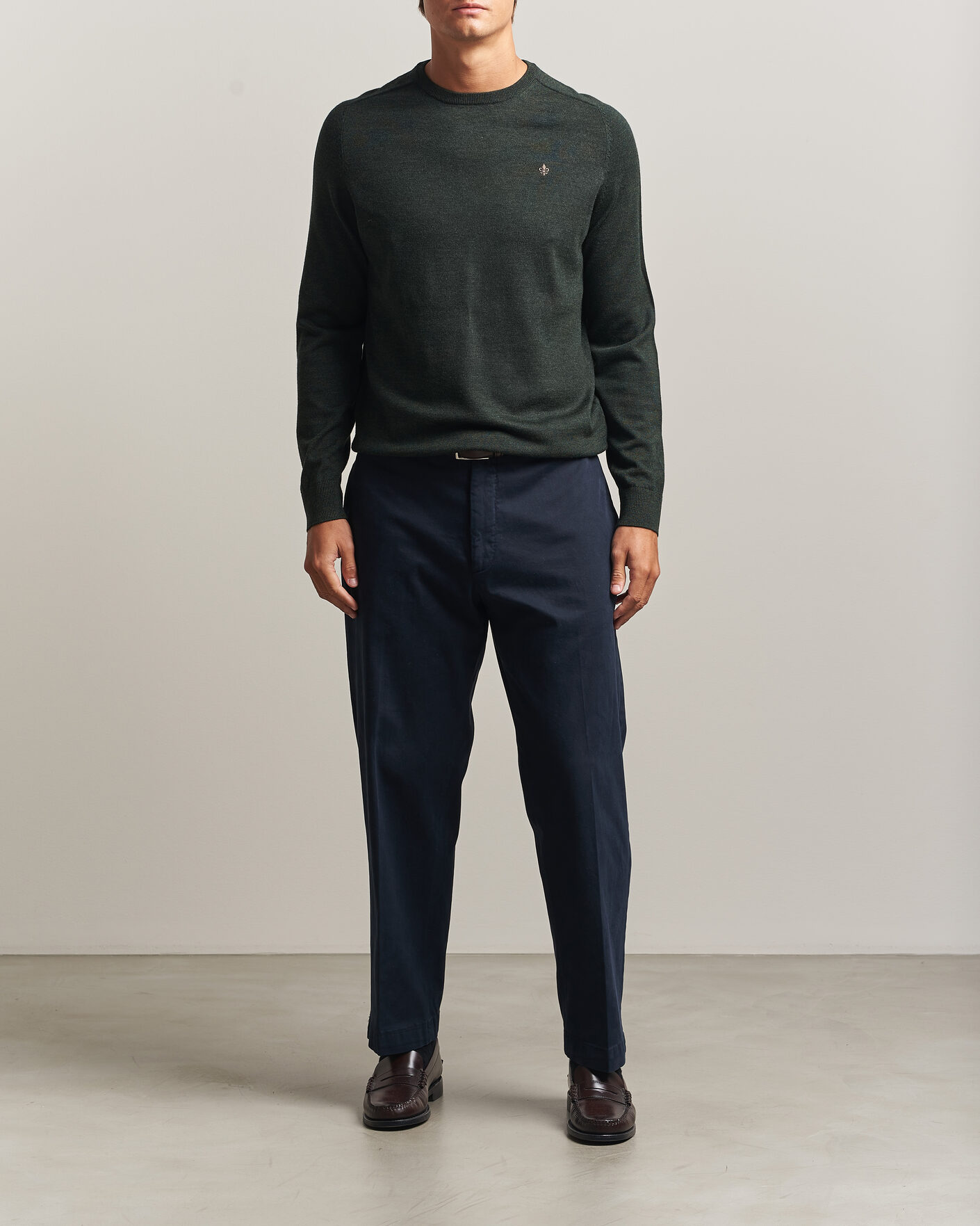 Hombres | Jerséis y prendas de punto | Morris | Merino O-Neck Olive