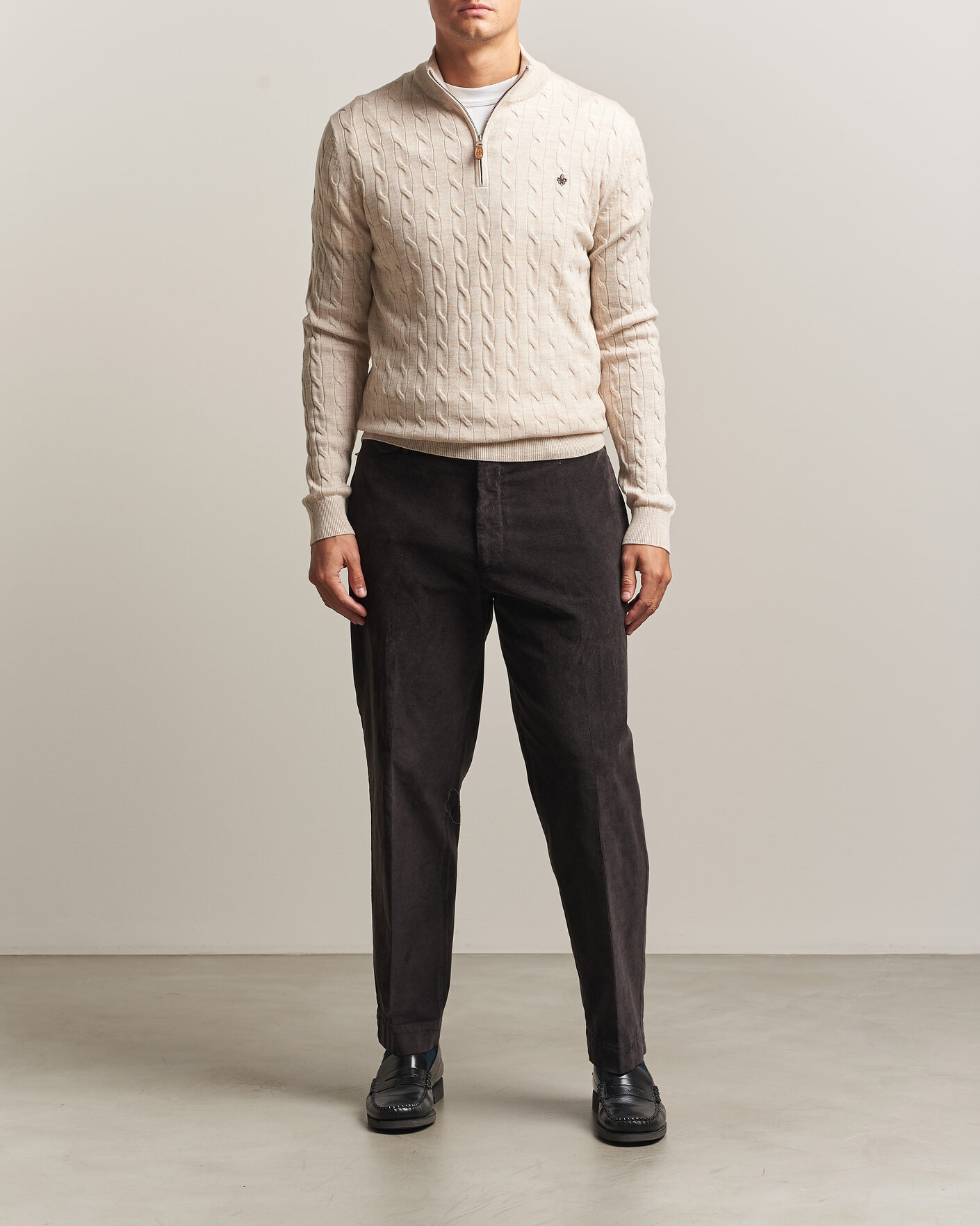 Hombres | Jerséis y prendas de punto | Morris | Merino Cable Half Zip Off White