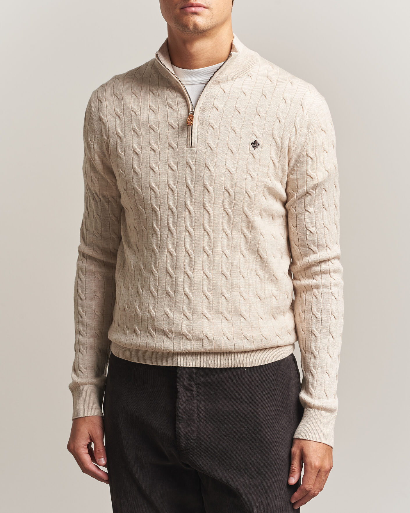 Hombres | Jerséis y prendas de punto | Morris | Merino Cable Half Zip Off White