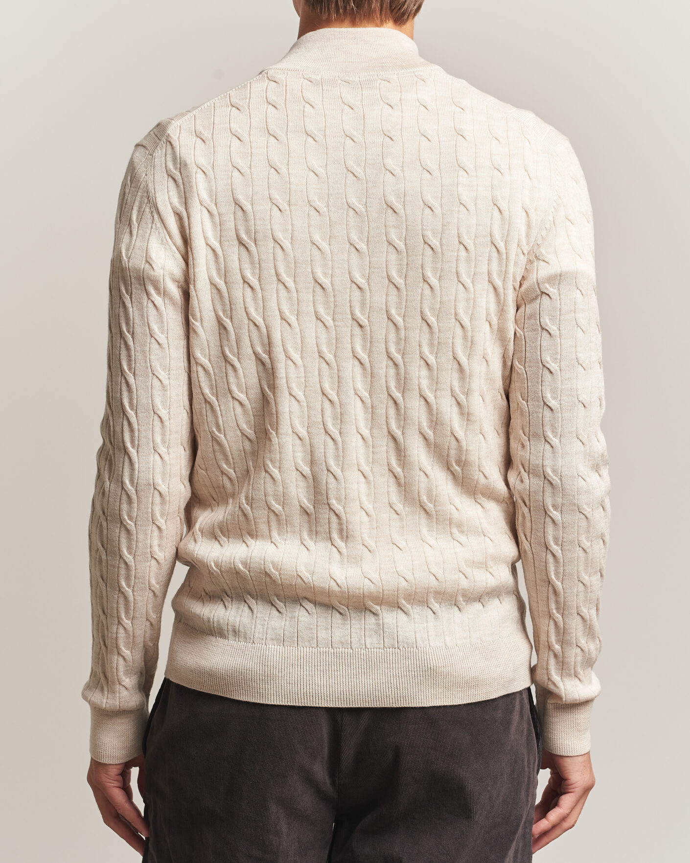 Hombres | Jerséis y prendas de punto | Morris | Merino Cable Half Zip Off White