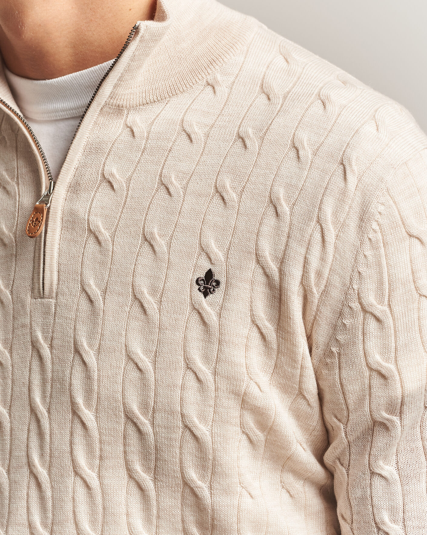 Hombres | Jerséis y prendas de punto | Morris | Merino Cable Half Zip Off White