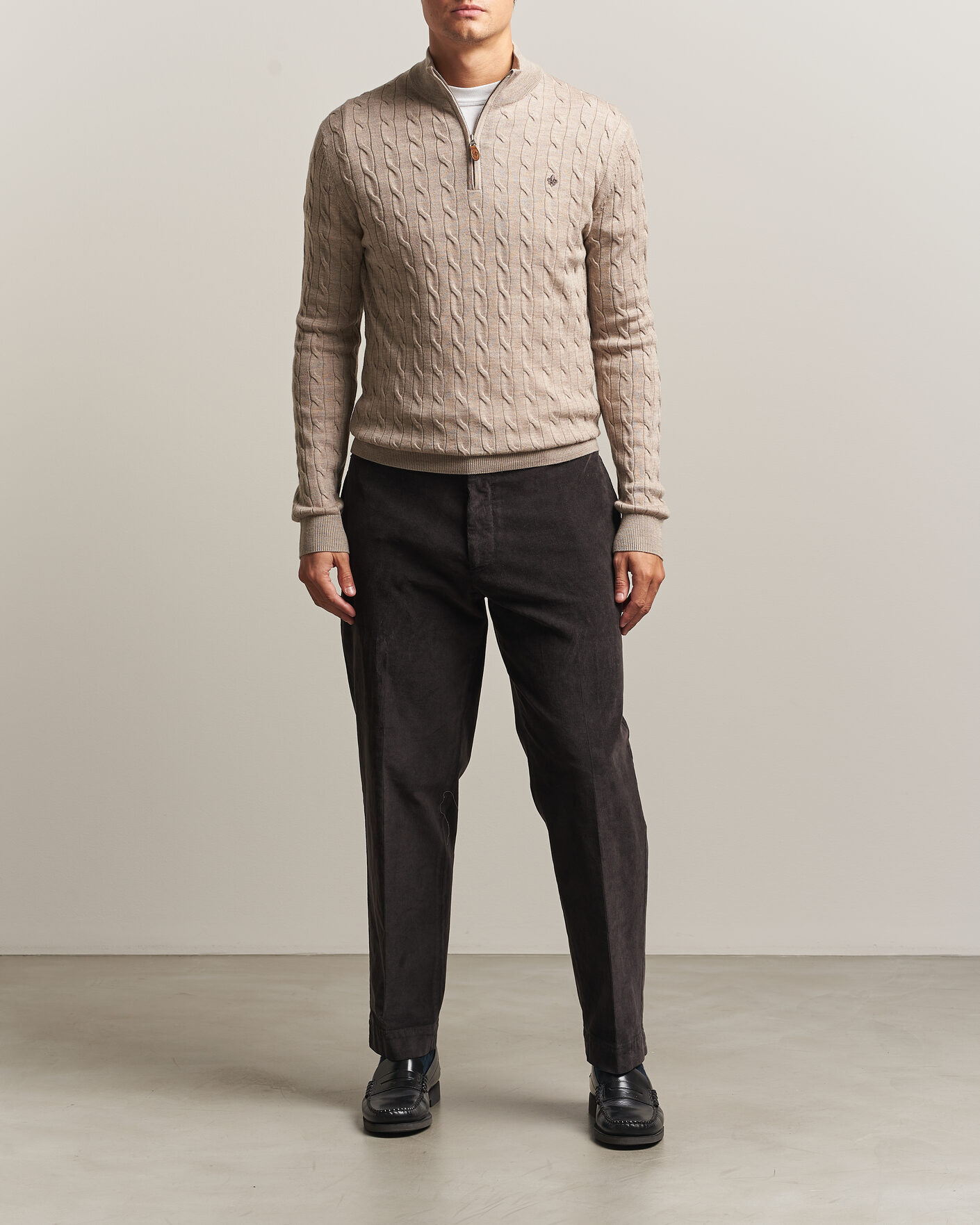 Hombres | Jerséis y prendas de punto | Morris | Merino Cable Half Zip Khaki