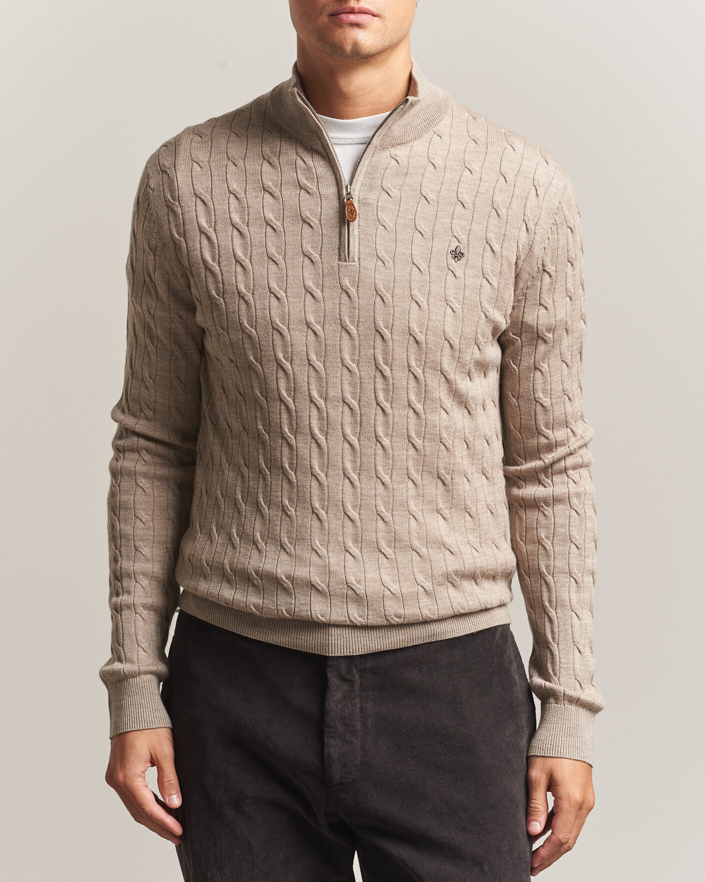 Hombres | Jerséis y prendas de punto | Morris | Merino Cable Half Zip Khaki