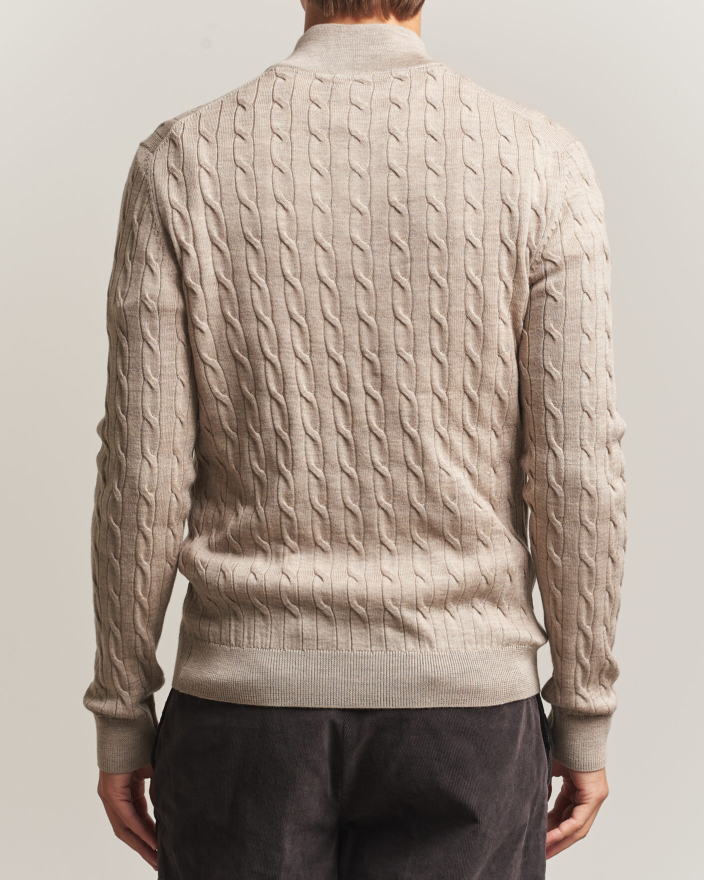 Hombres | Jerséis y prendas de punto | Morris | Merino Cable Half Zip Khaki