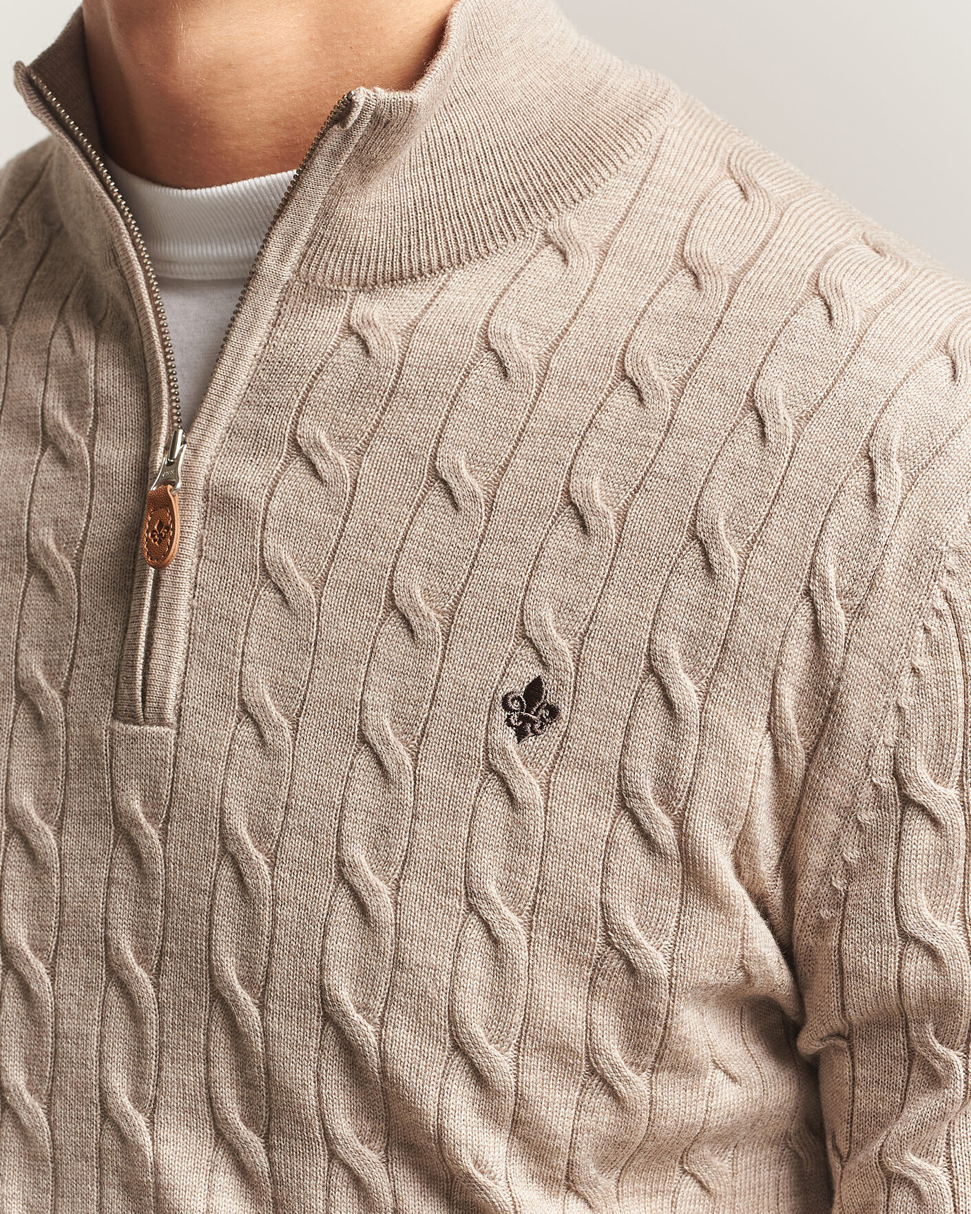 Hombres | Jerséis y prendas de punto | Morris | Merino Cable Half Zip Khaki