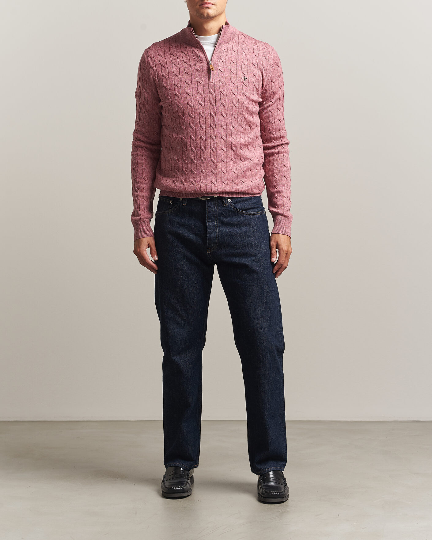 Hombres | Jerséis y prendas de punto | Morris | Merino Cable Half Zip Cerise
