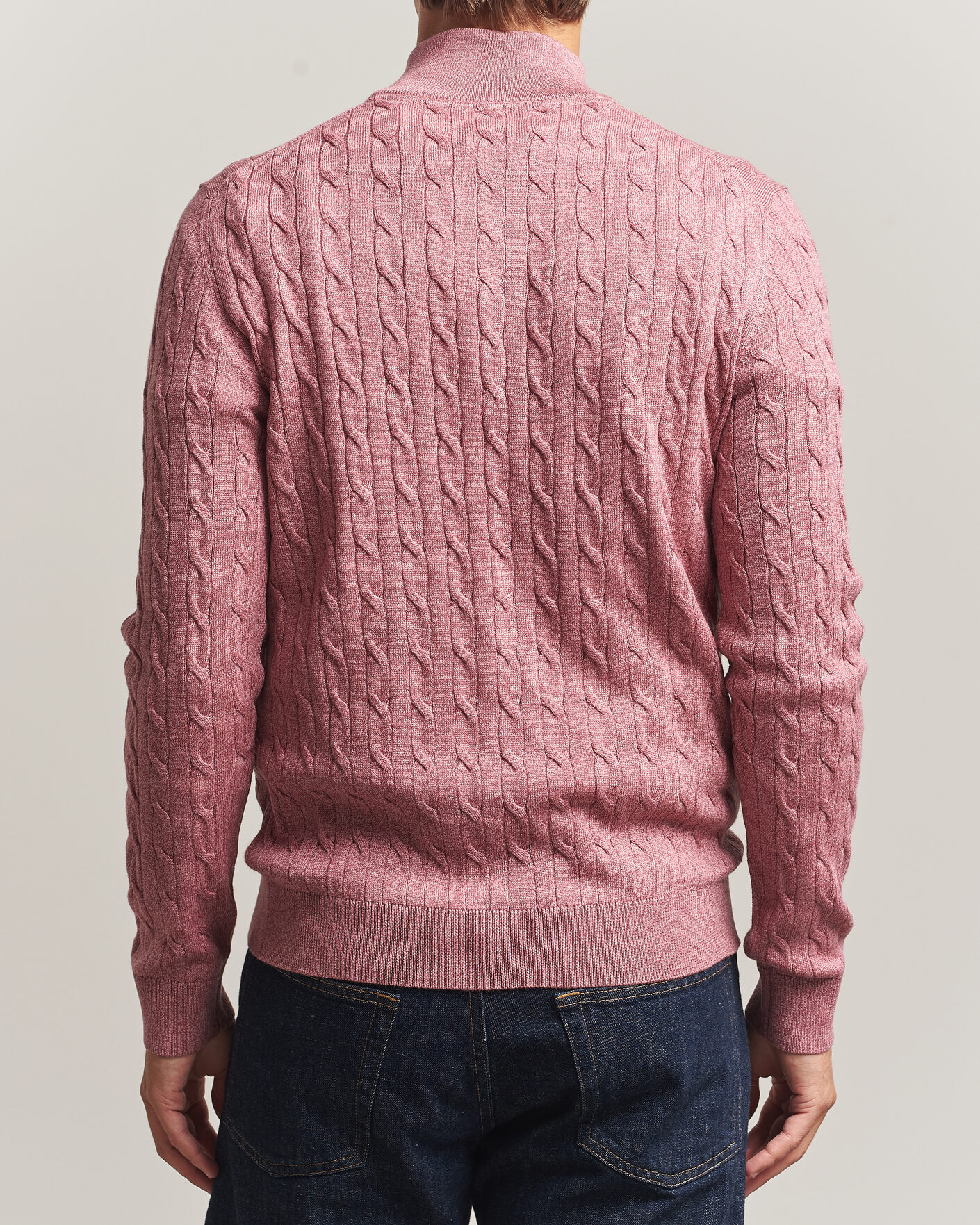 Hombres | Jerséis y prendas de punto | Morris | Merino Cable Half Zip Cerise