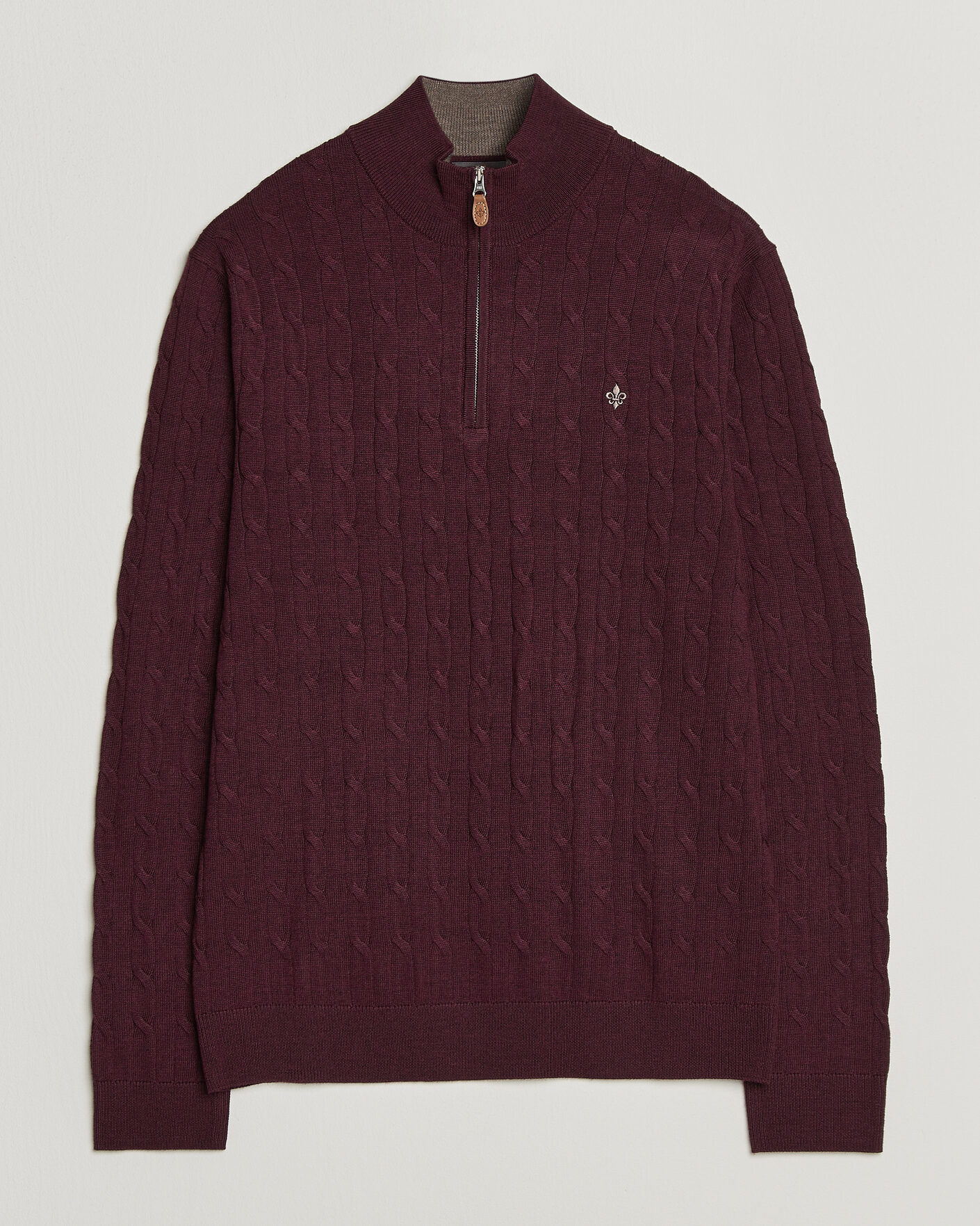 Hombres | Jerséis y prendas de punto | Morris | Merino Cable Half Zip Wine Red