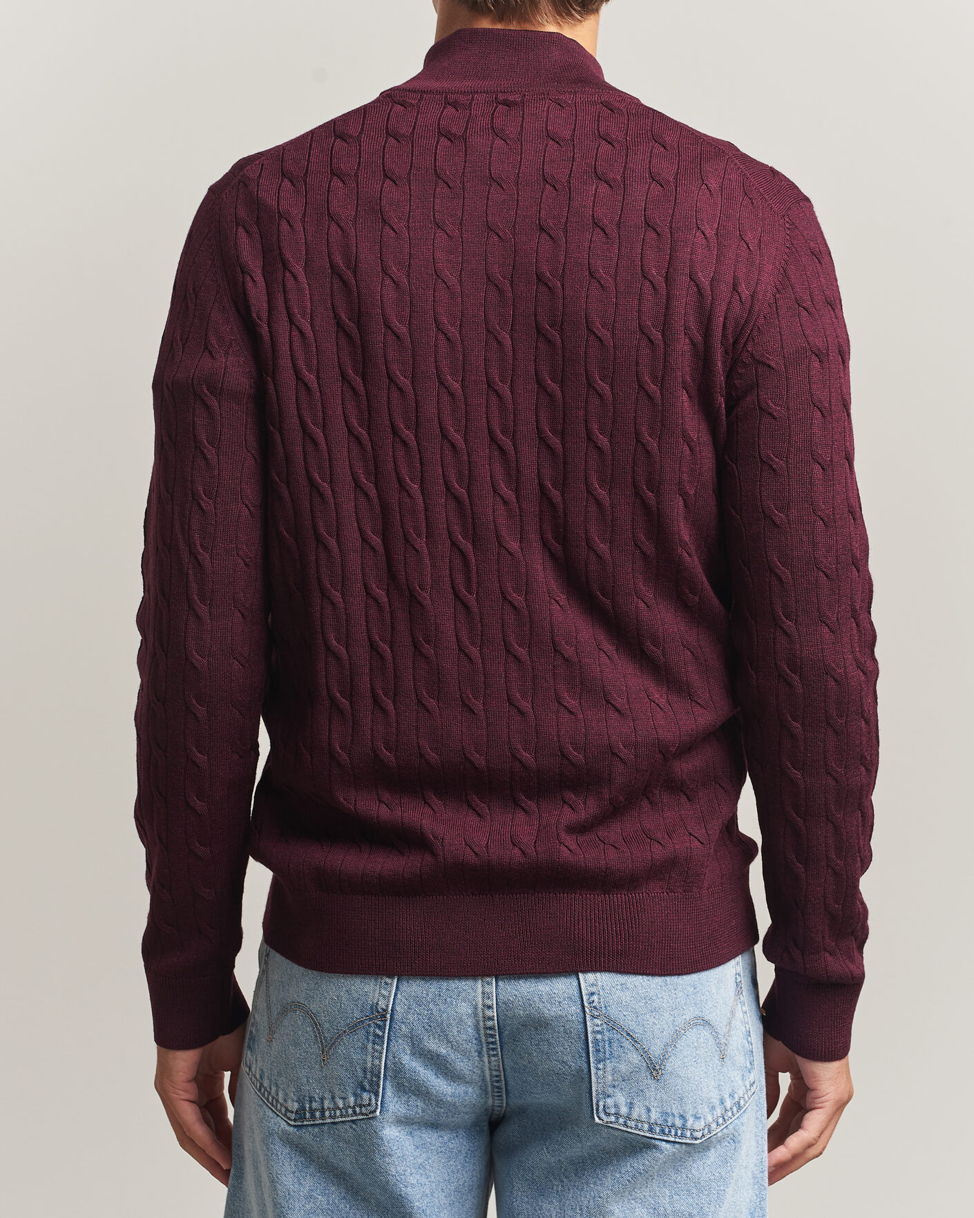 Hombres | Jerséis y prendas de punto | Morris | Merino Cable Half Zip Wine Red