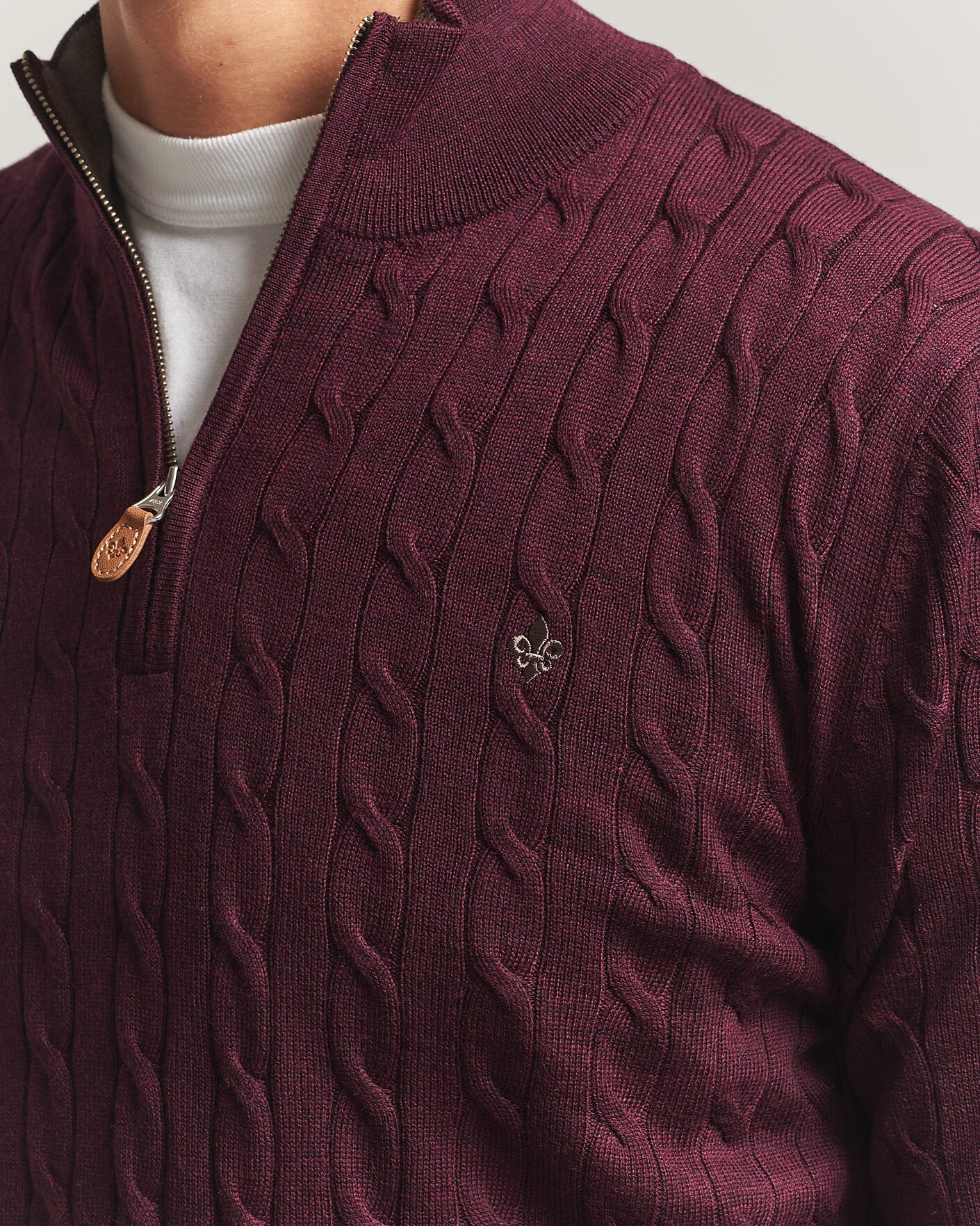 Hombres | Jerséis y prendas de punto | Morris | Merino Cable Half Zip Wine Red