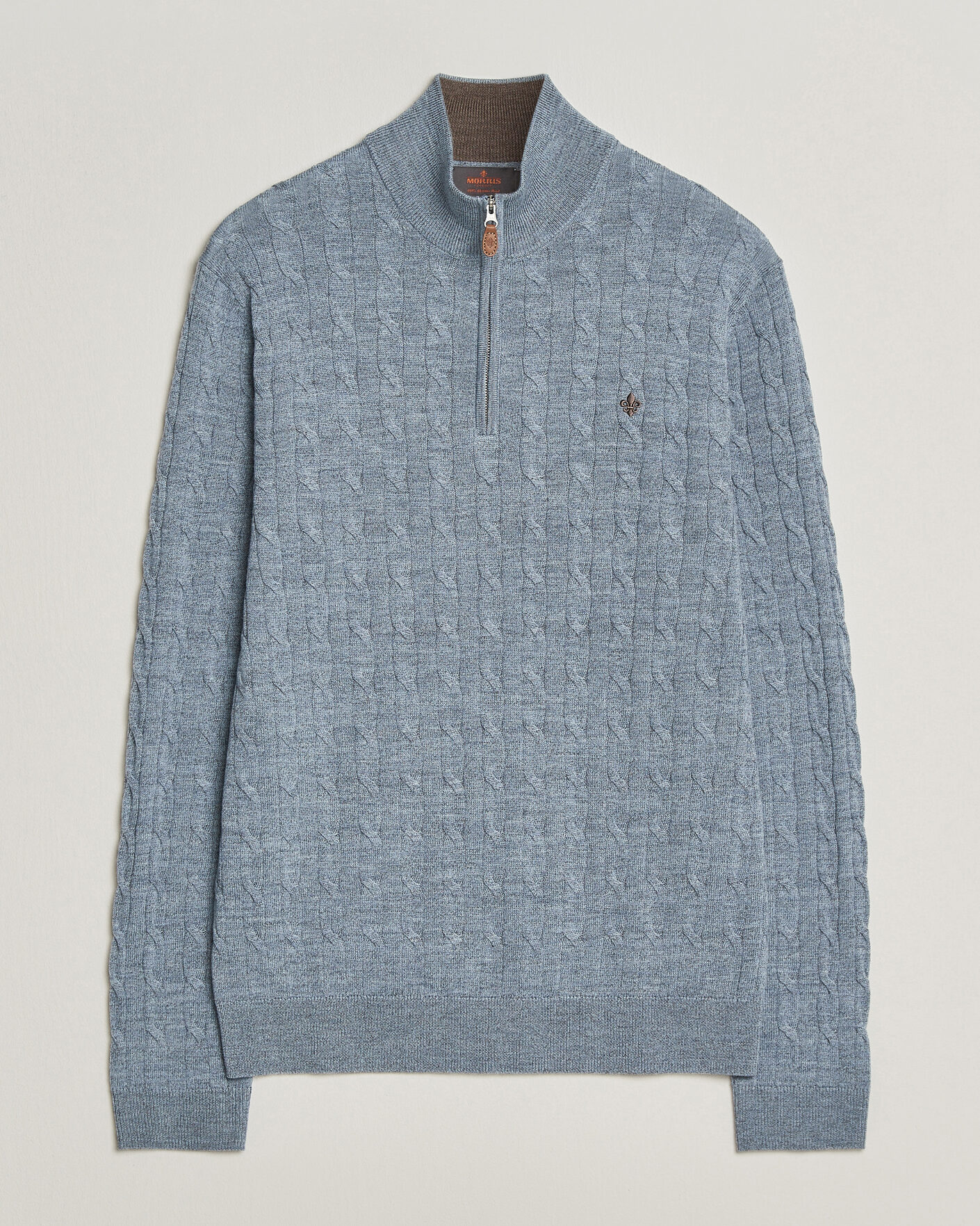 Hombres | Jerséis y prendas de punto | Morris | Merino Cable Half Zip Light Blue