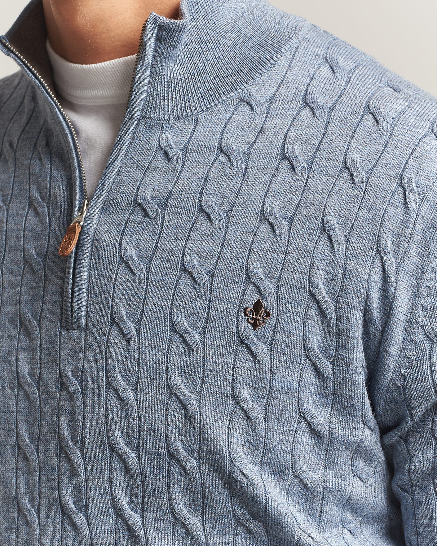 Hombres | Jerséis y prendas de punto | Morris | Merino Cable Half Zip Light Blue