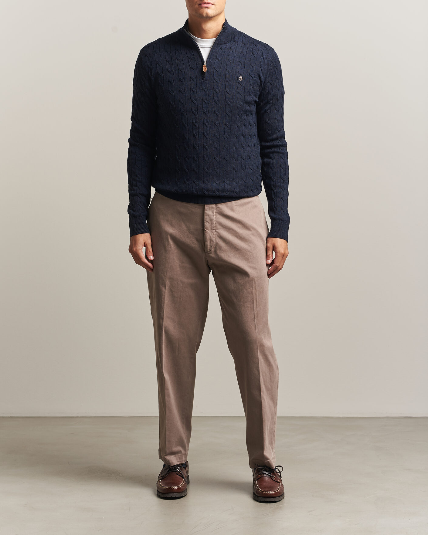 Hombres | Jerséis y prendas de punto | Morris | Merino Cable Half Zip Navy