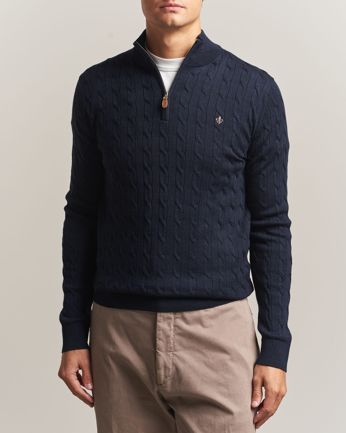 Hombres | Jerséis y prendas de punto | Morris | Merino Cable Half Zip Navy