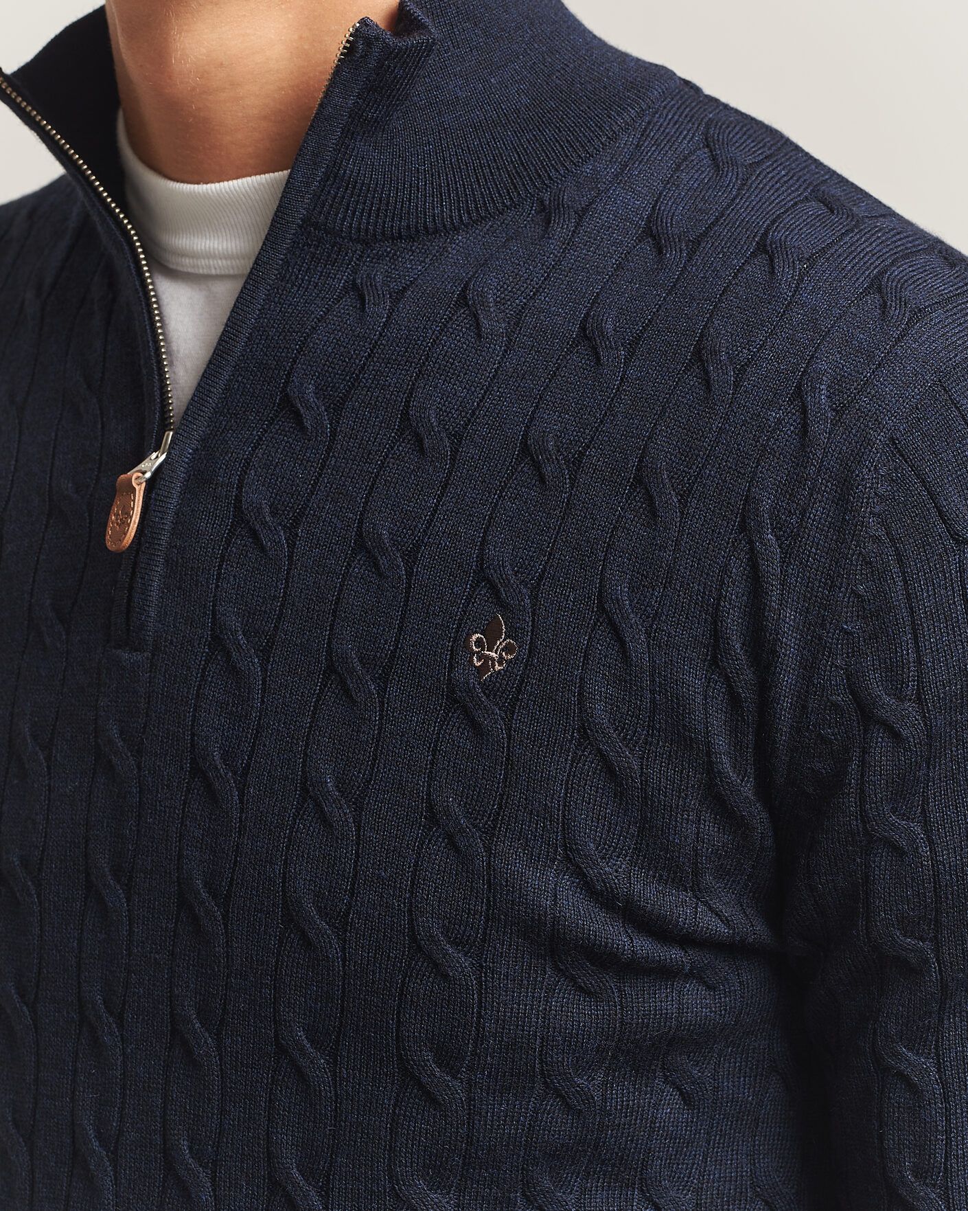 Hombres | Jerséis y prendas de punto | Morris | Merino Cable Half Zip Navy