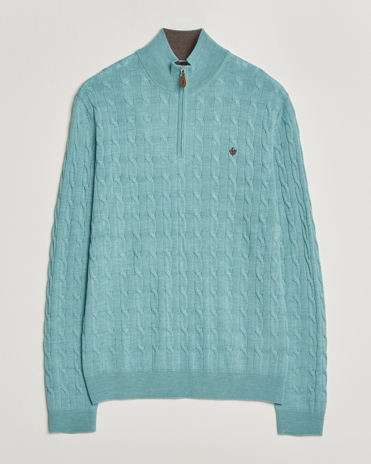 Hombres | Jerséis y prendas de punto | Morris | Merino Cable Half Zip Ocean Blue