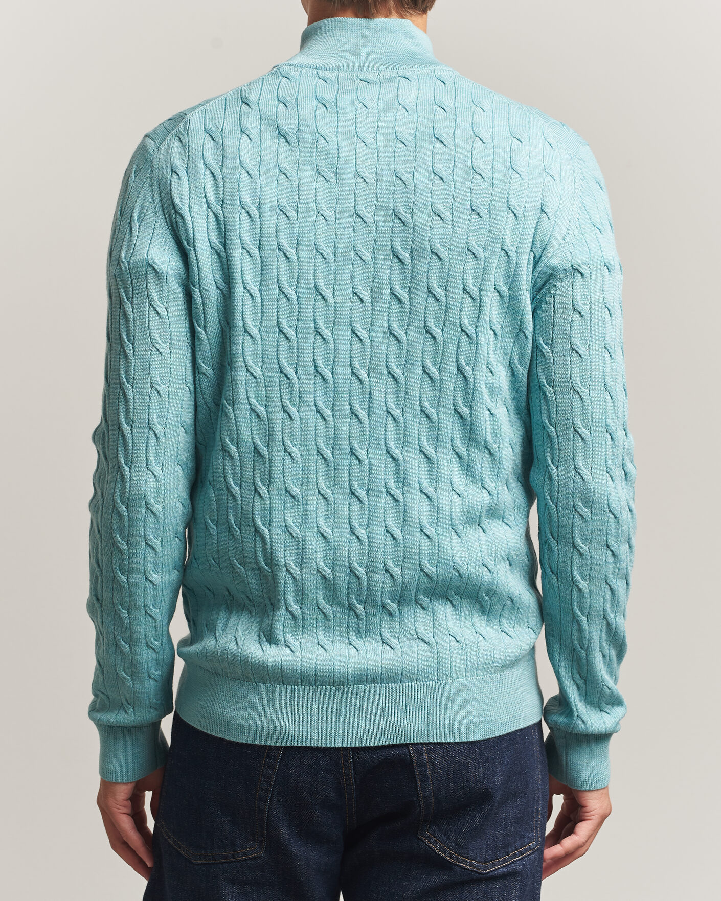 Hombres | Jerséis y prendas de punto | Morris | Merino Cable Half Zip Ocean Blue