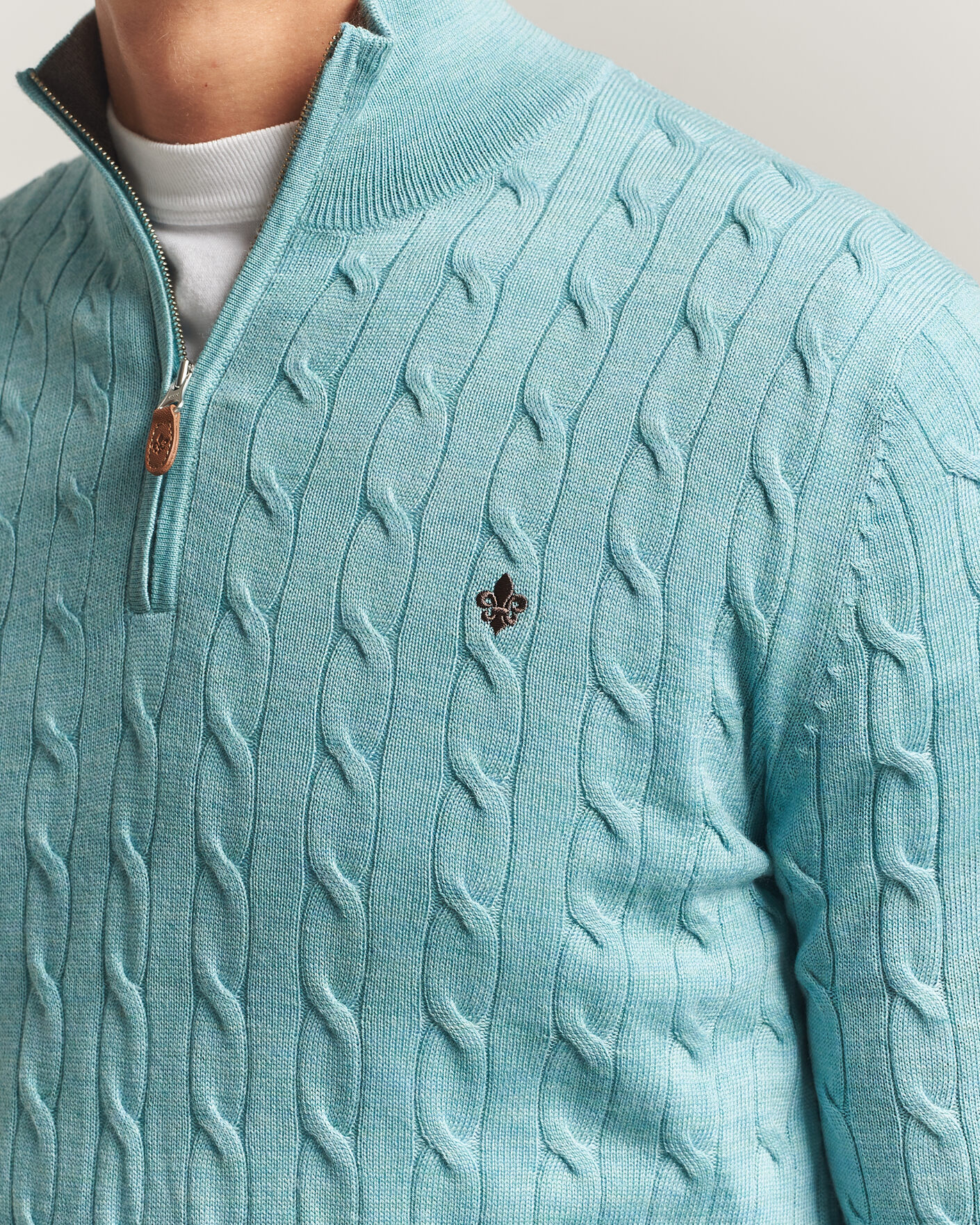 Hombres | Jerséis y prendas de punto | Morris | Merino Cable Half Zip Ocean Blue