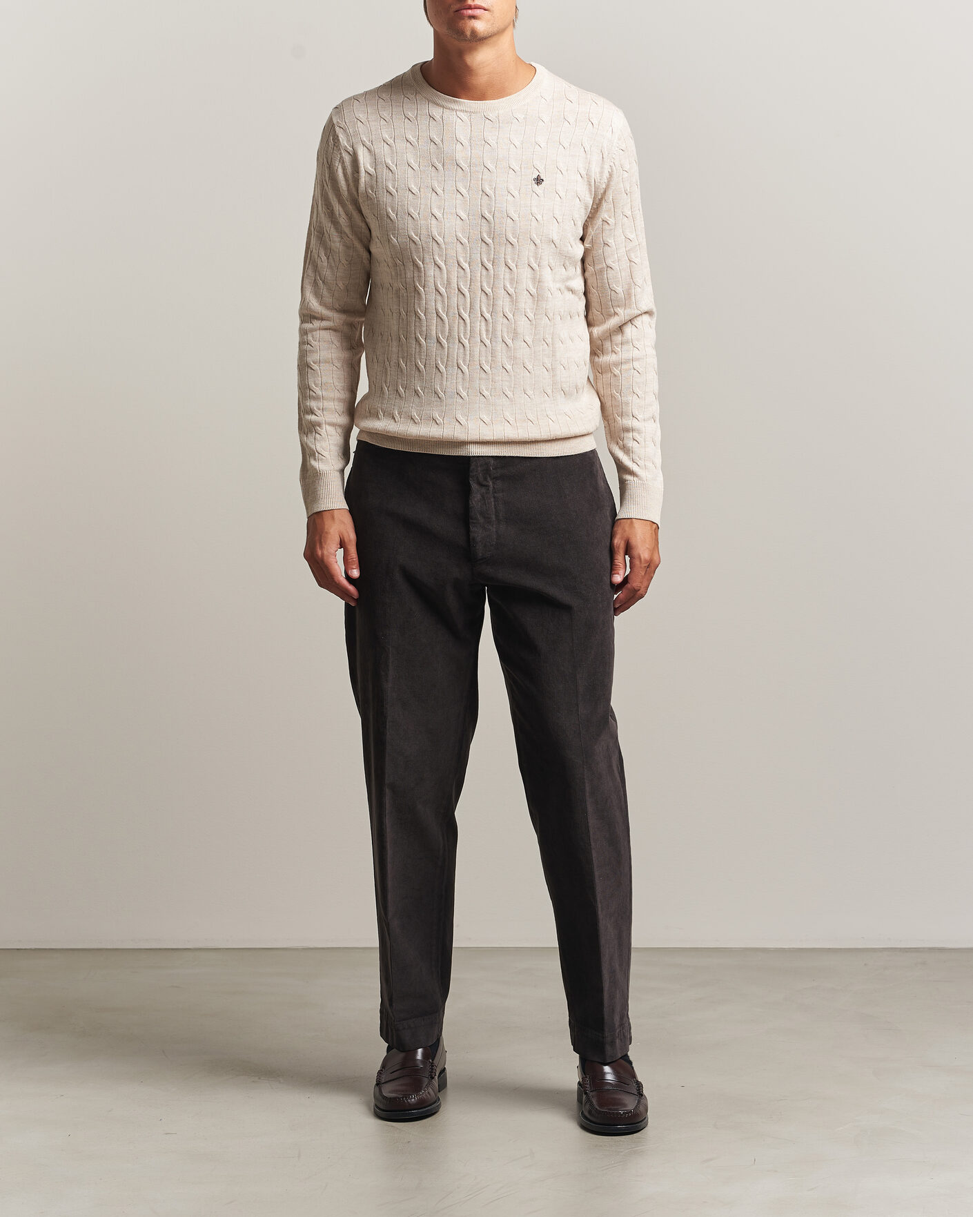 Hombres | Jerséis y prendas de punto | Morris | Merino Cable O-Neck Off White