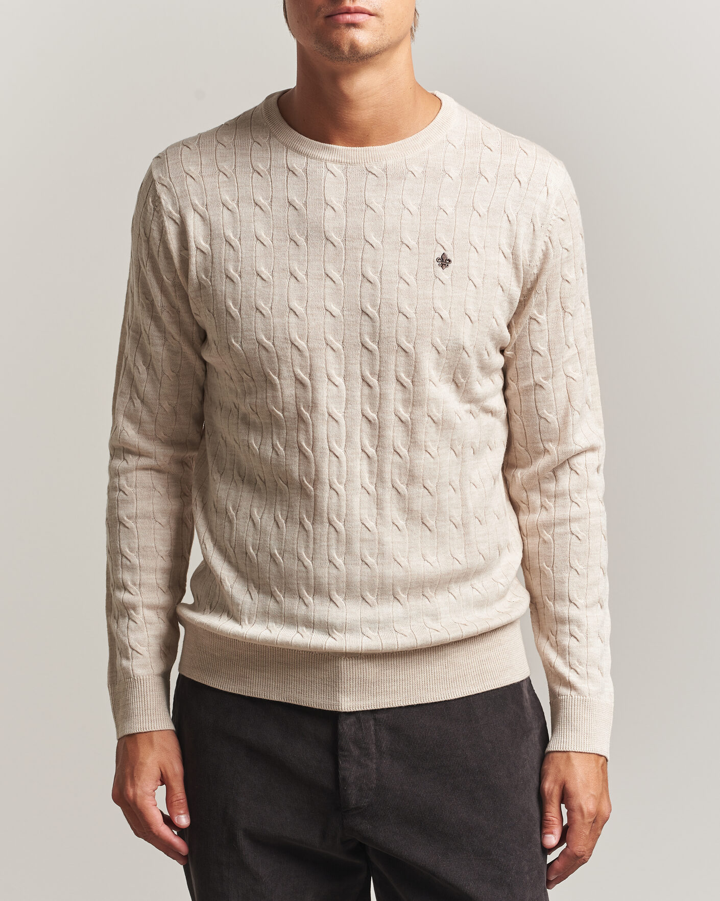 Hombres | Jerséis y prendas de punto | Morris | Merino Cable O-Neck Off White