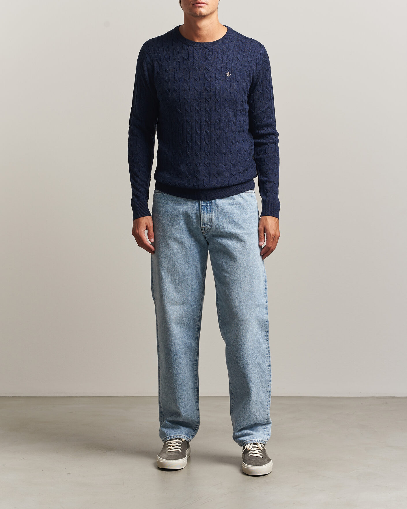 Hombres | Jerséis y prendas de punto | Morris | Merino Cable O-Neck Navy