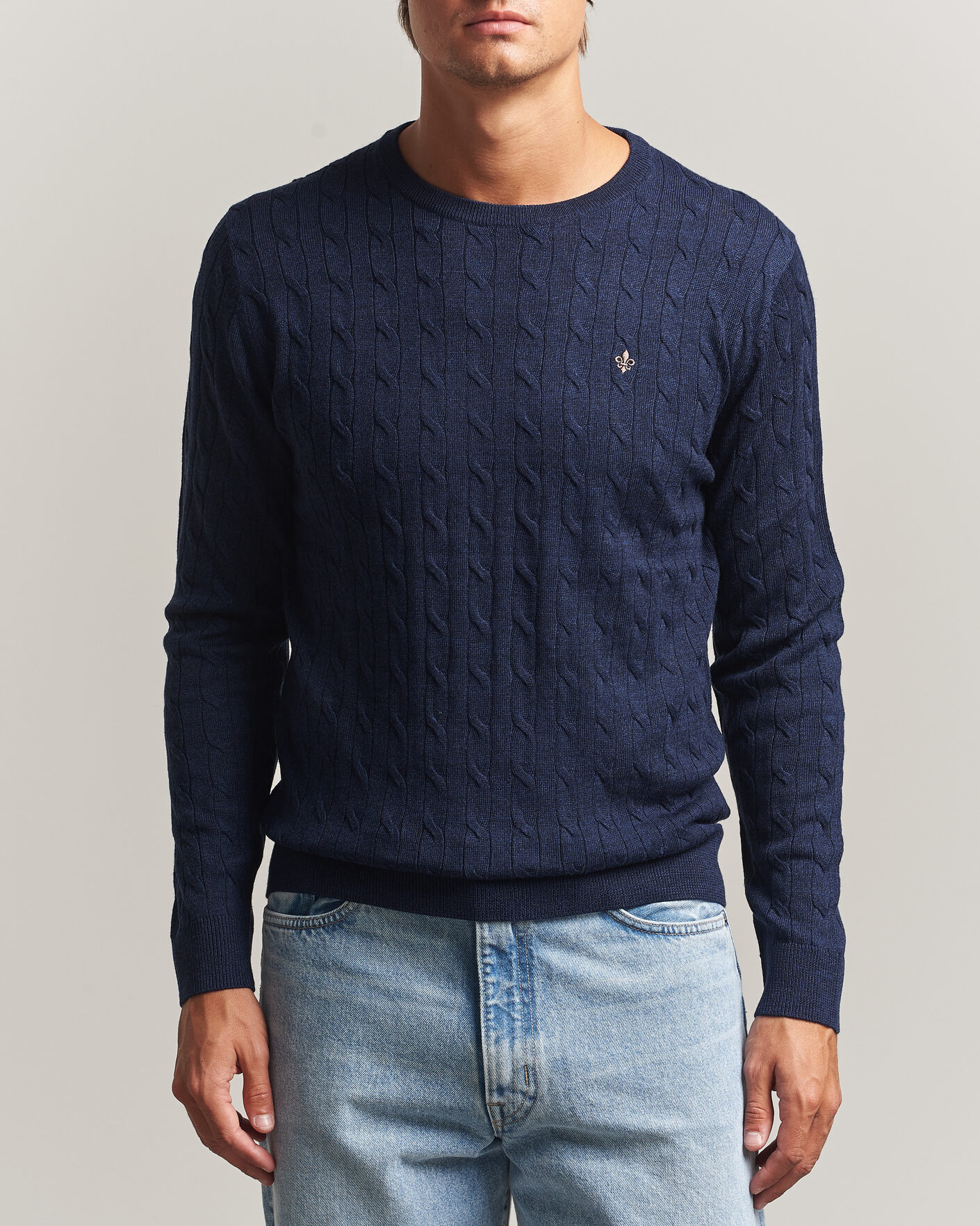Hombres | Jerséis y prendas de punto | Morris | Merino Cable O-Neck Navy