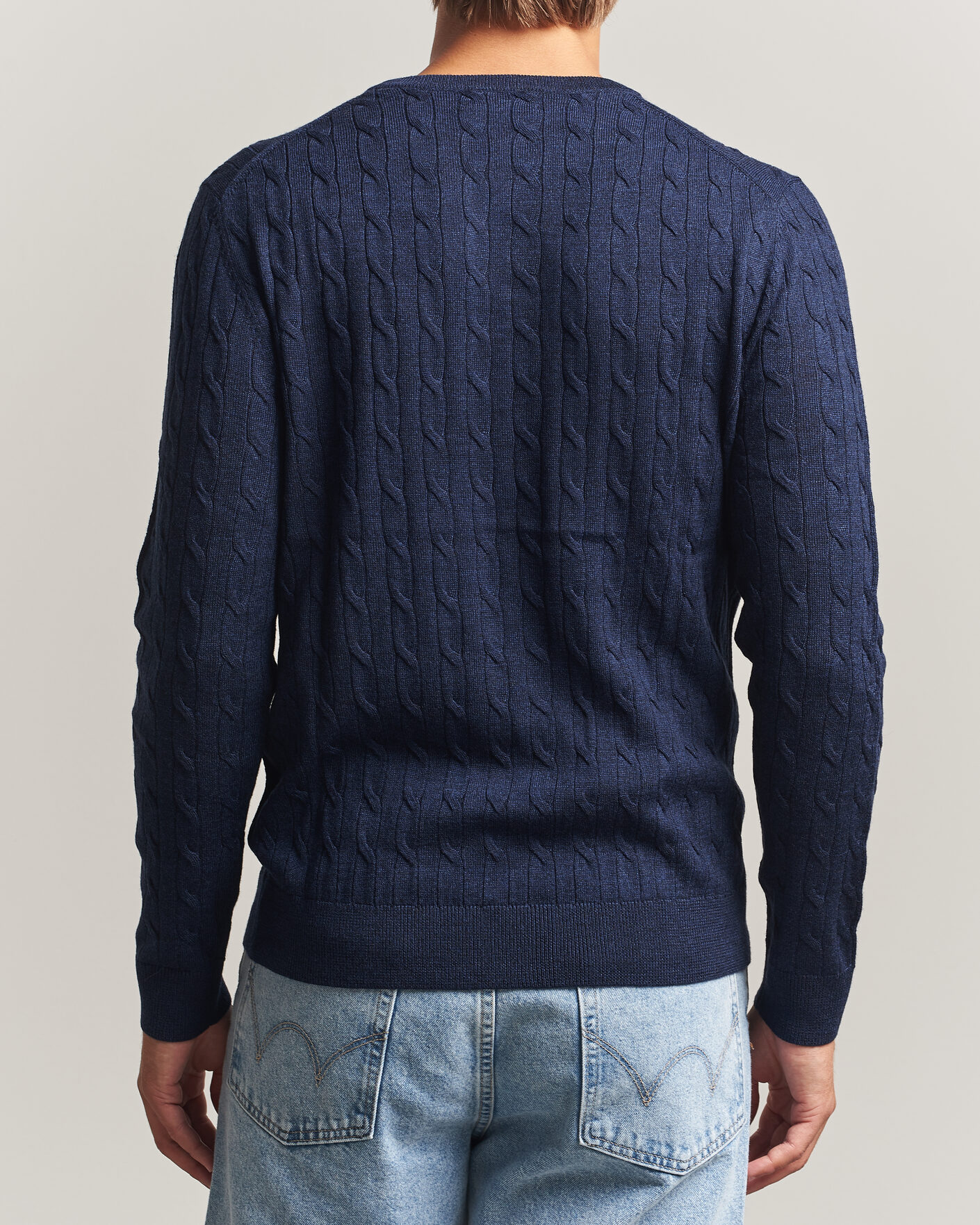 Hombres | Jerséis y prendas de punto | Morris | Merino Cable O-Neck Navy