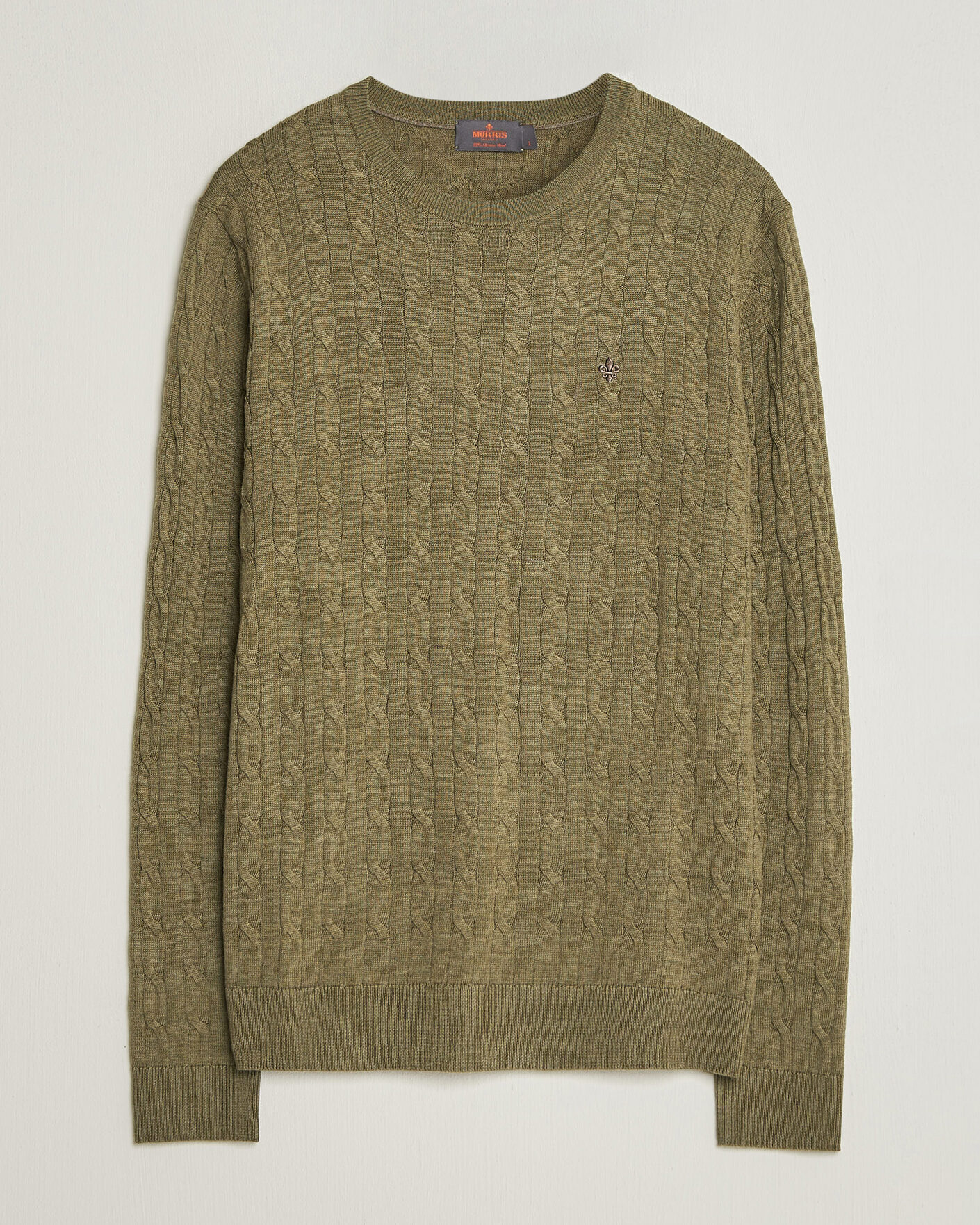 Hombres | Jerséis y prendas de punto | Morris | Merino Cable O-Neck Olive