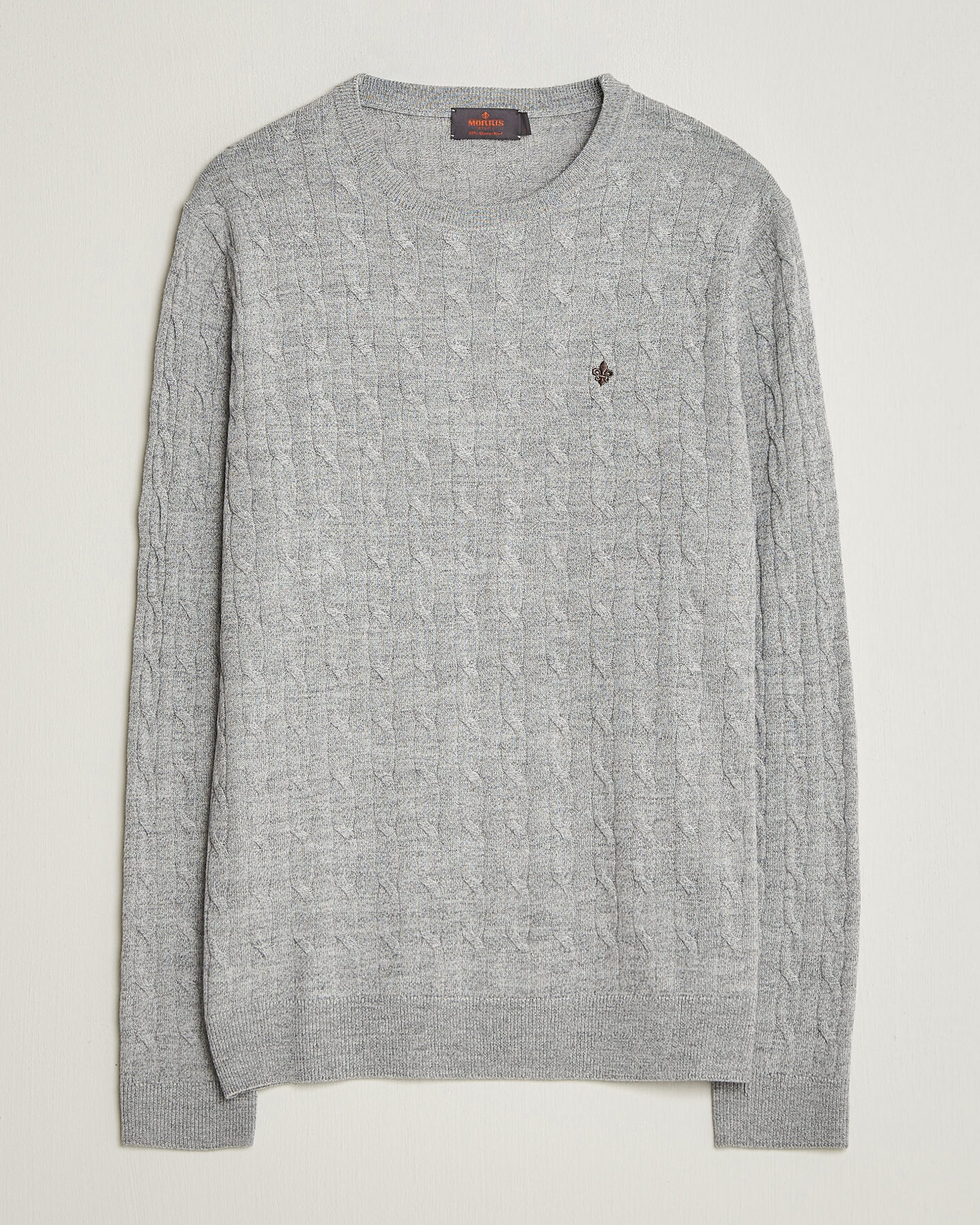 Hombres | Jerséis y prendas de punto | Morris | Merino Cable O-Neck Mid Grey