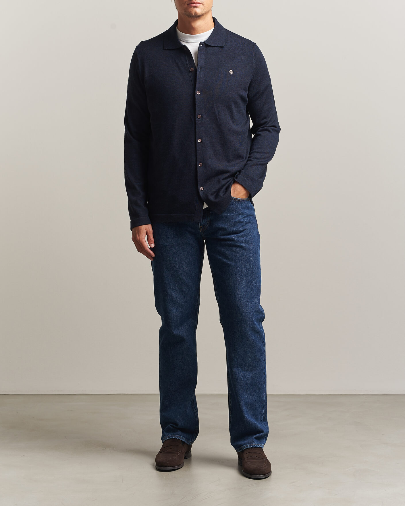 Hombres | Camisas | Morris | Merino Shirt Cardigan Navy