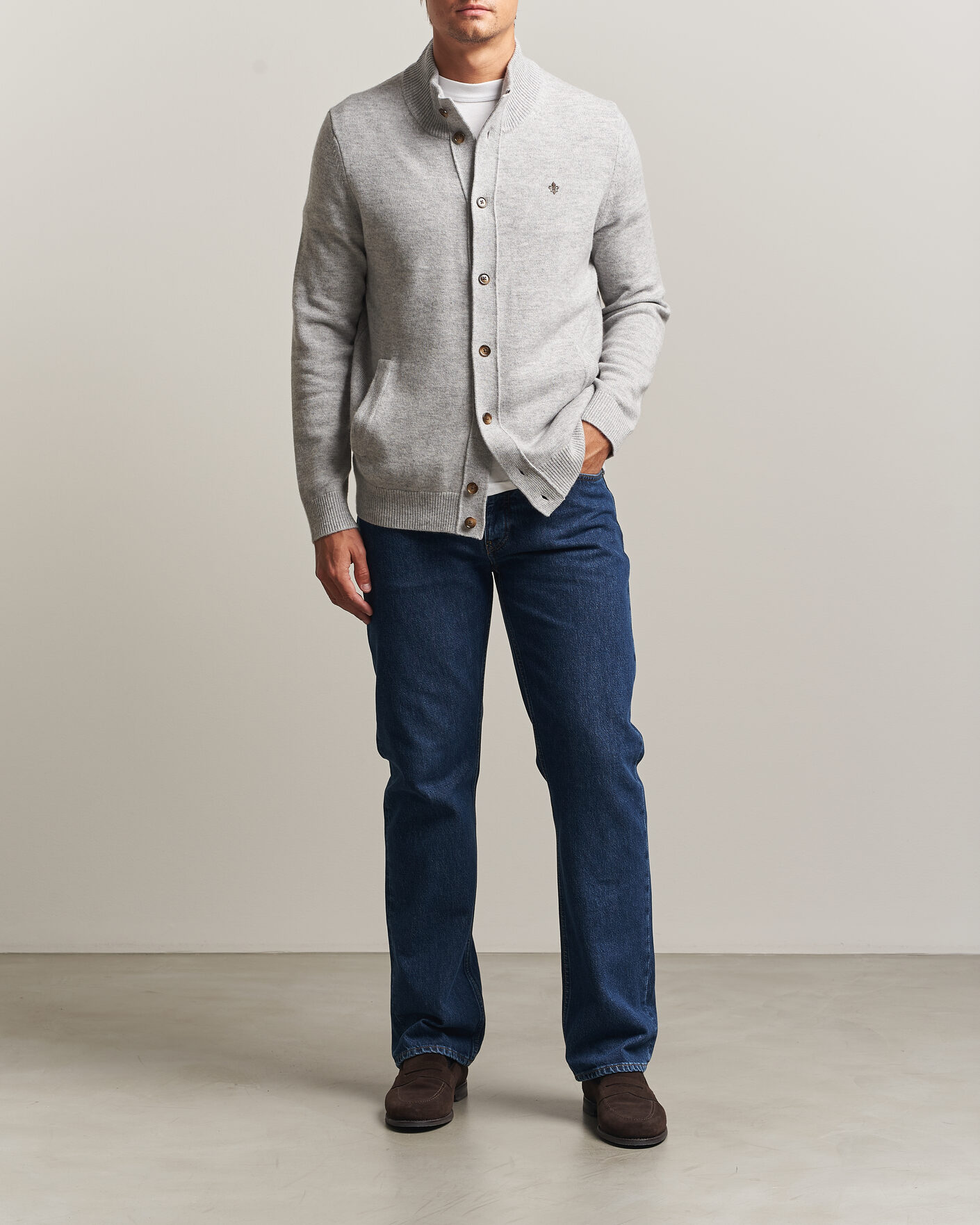 Hombres | Jerséis y prendas de punto | Morris | Hertford Button Cardigan Grey
