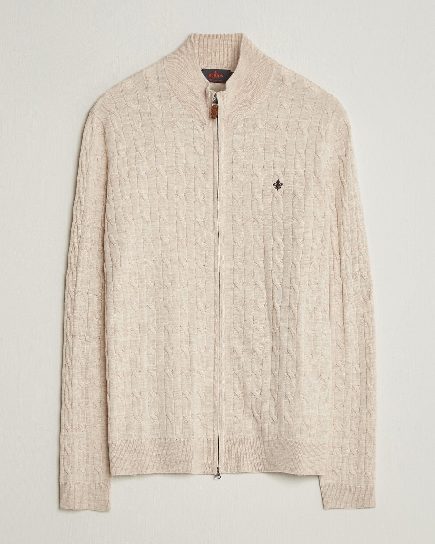 Hombres | Jerséis y prendas de punto | Morris | Merino Cable Zip Cardigan Off White