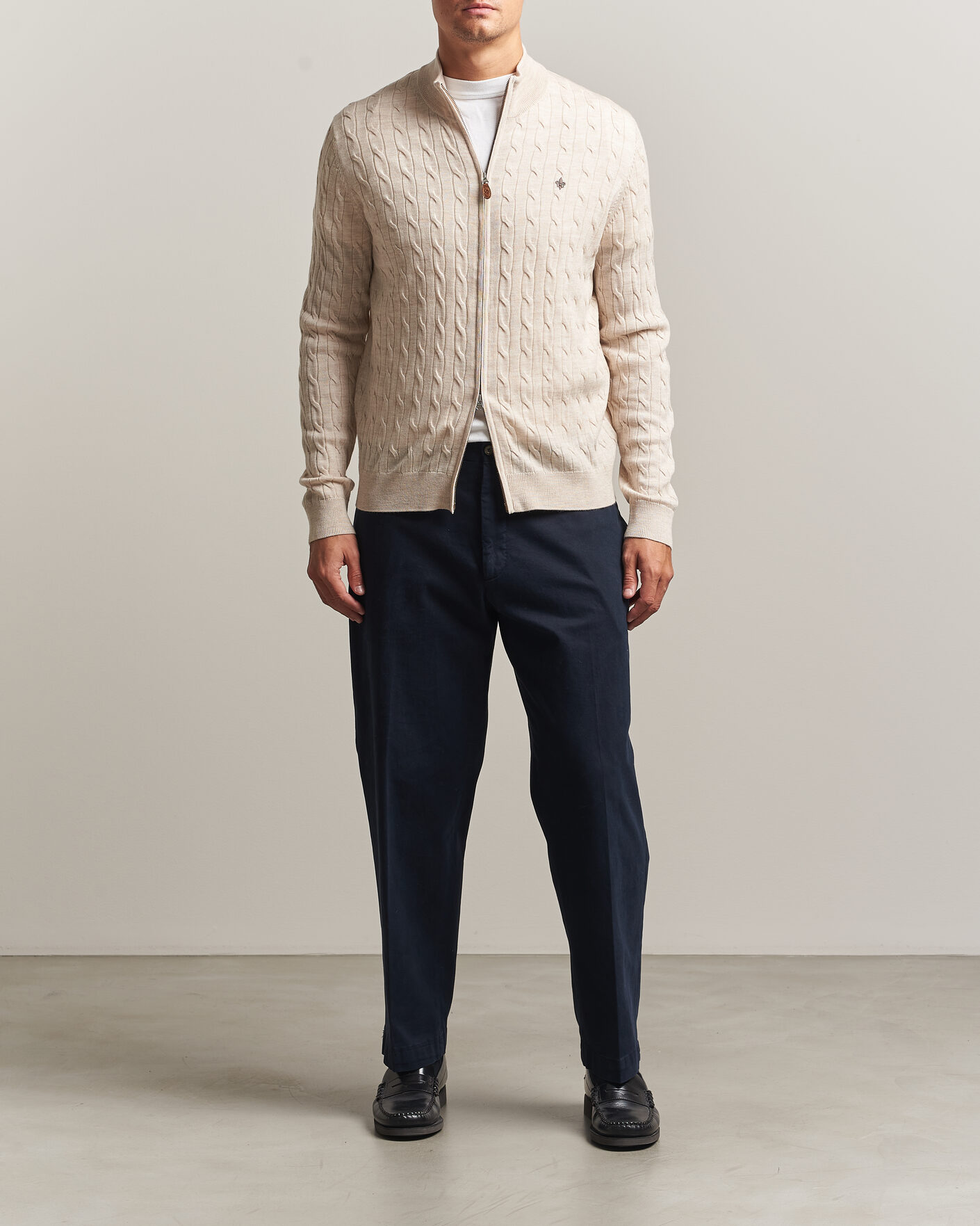 Hombres | Jerséis y prendas de punto | Morris | Merino Cable Zip Cardigan Off White