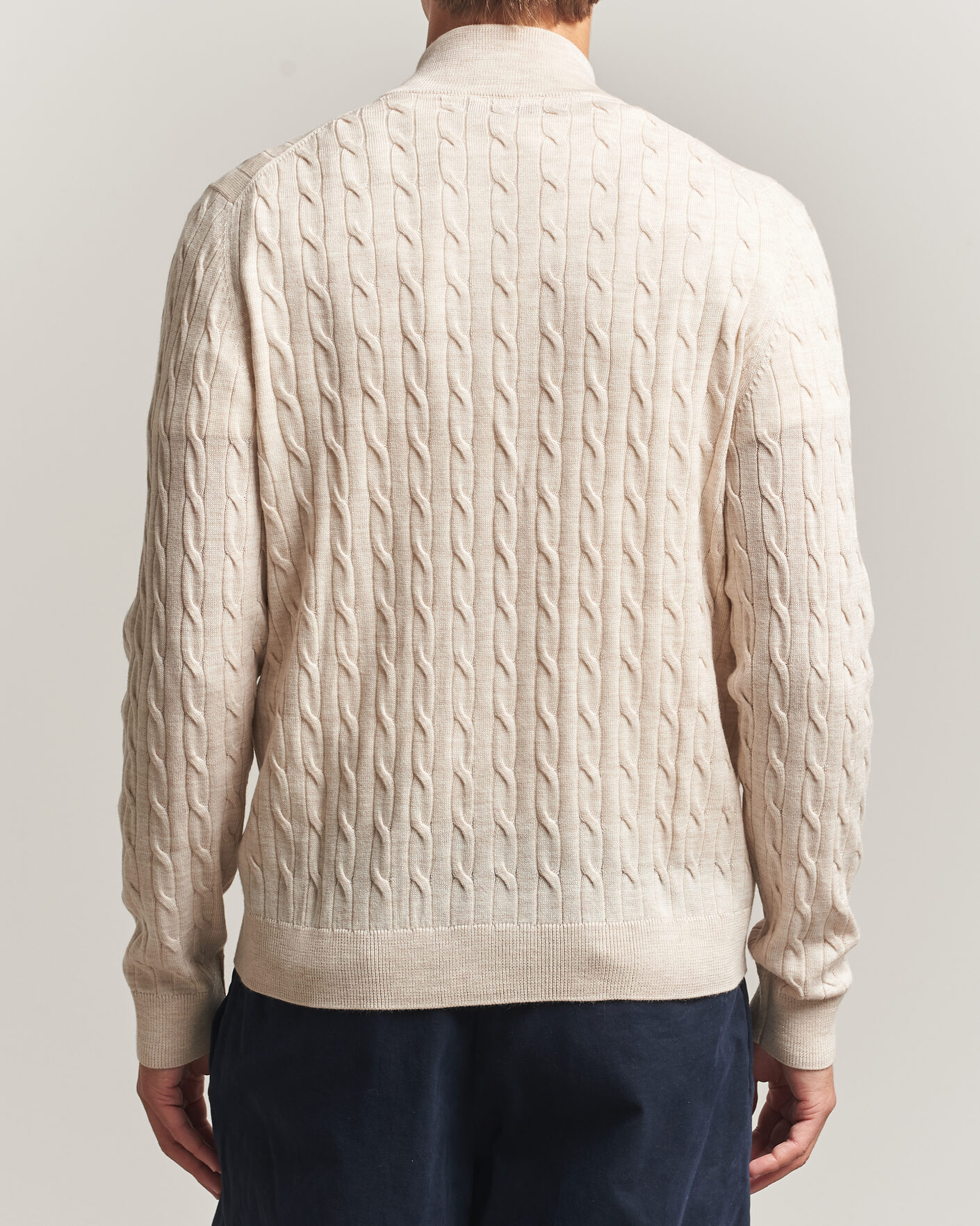 Hombres | Jerséis y prendas de punto | Morris | Merino Cable Zip Cardigan Off White