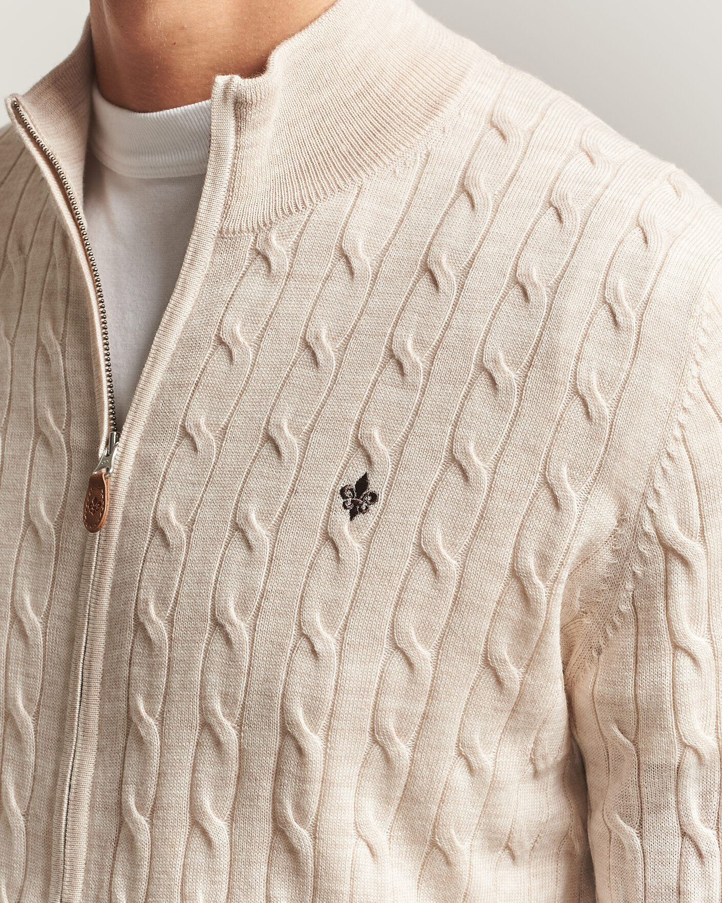 Hombres | Jerséis y prendas de punto | Morris | Merino Cable Zip Cardigan Off White