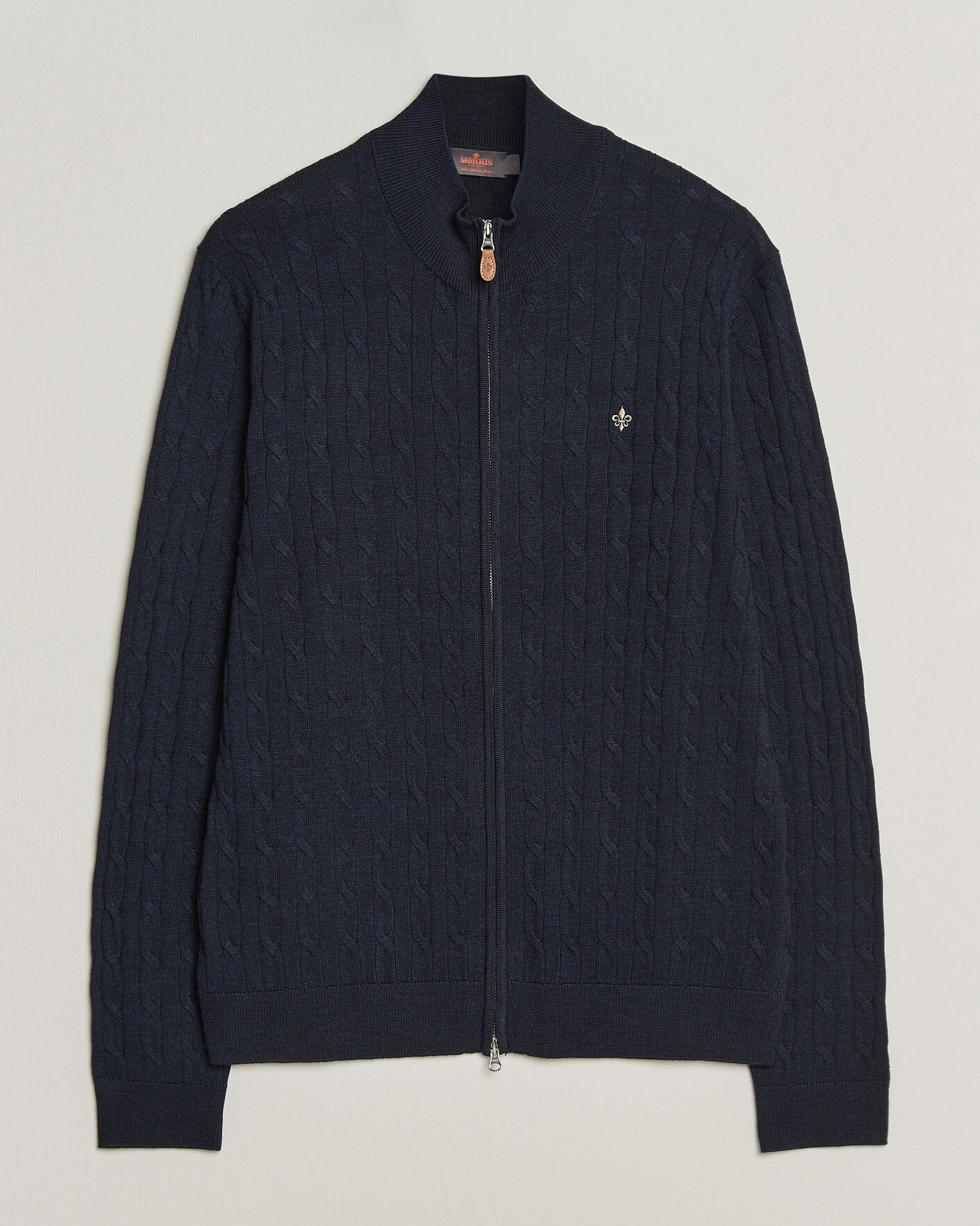 Hombres | Jerséis y prendas de punto | Morris | Merino Cable Zip Cardigan Navy