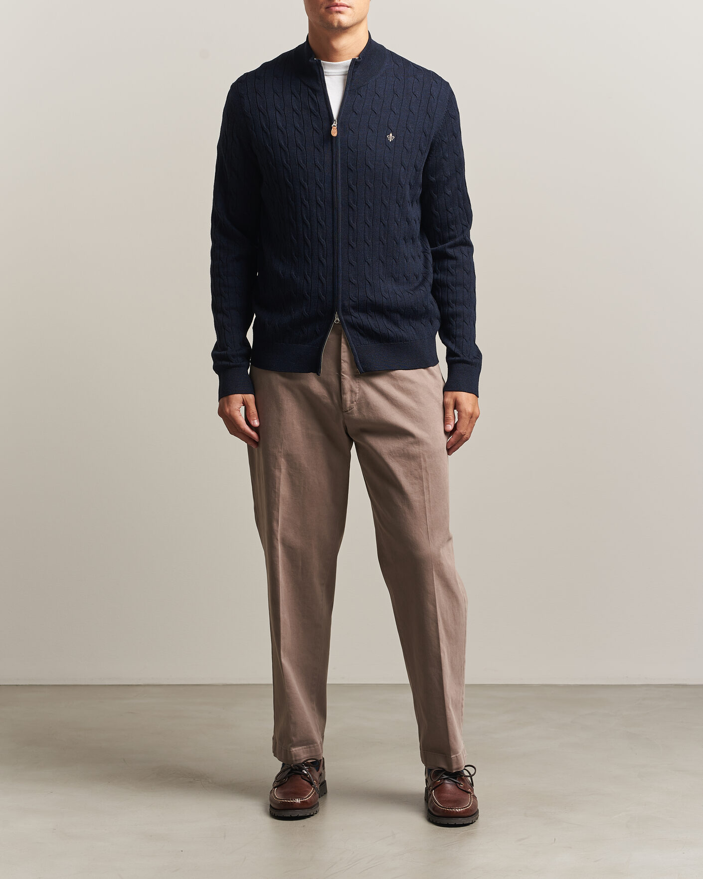 Hombres | Jerséis y prendas de punto | Morris | Merino Cable Zip Cardigan Navy