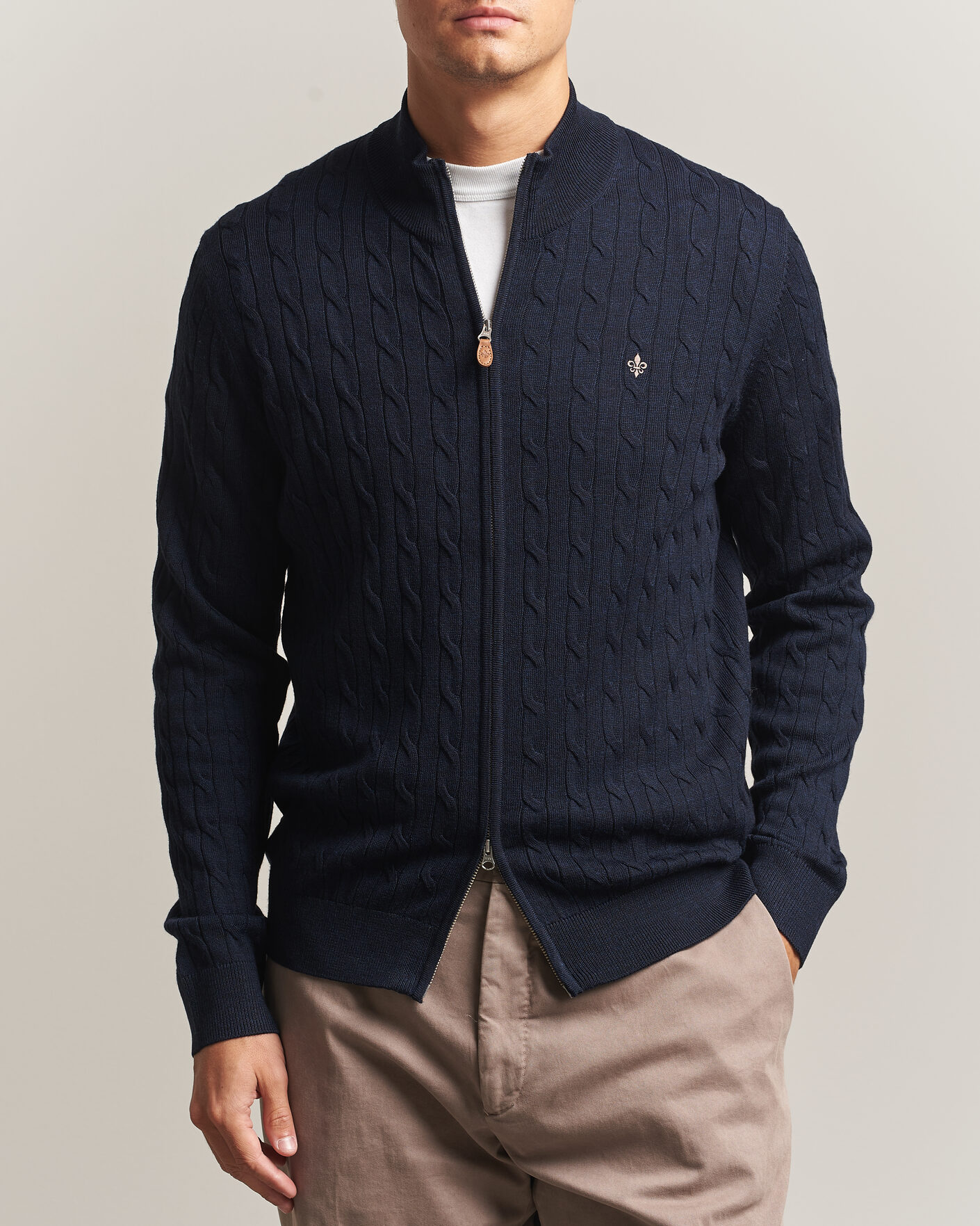 Hombres | Jerséis y prendas de punto | Morris | Merino Cable Zip Cardigan Navy