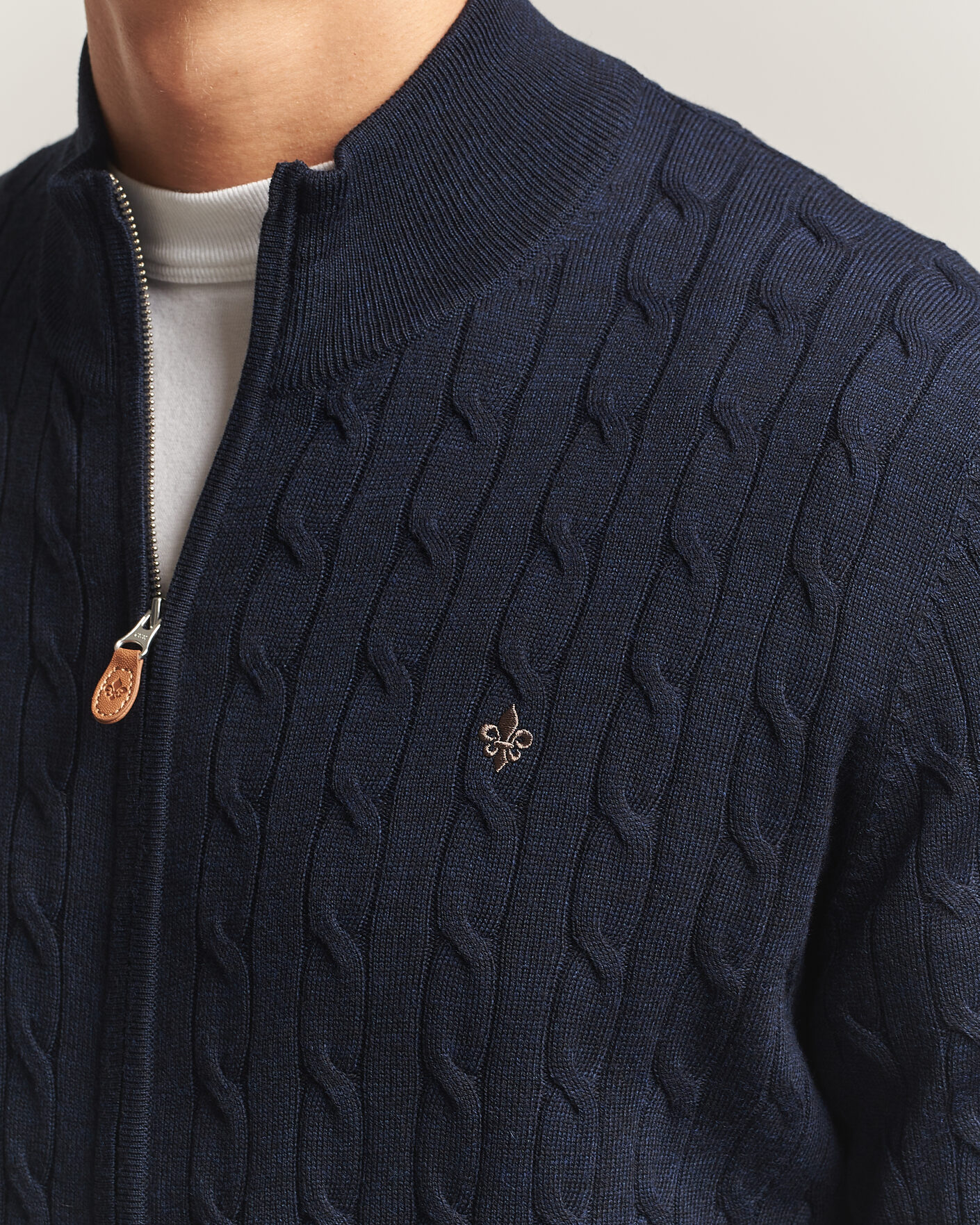 Hombres | Jerséis y prendas de punto | Morris | Merino Cable Zip Cardigan Navy