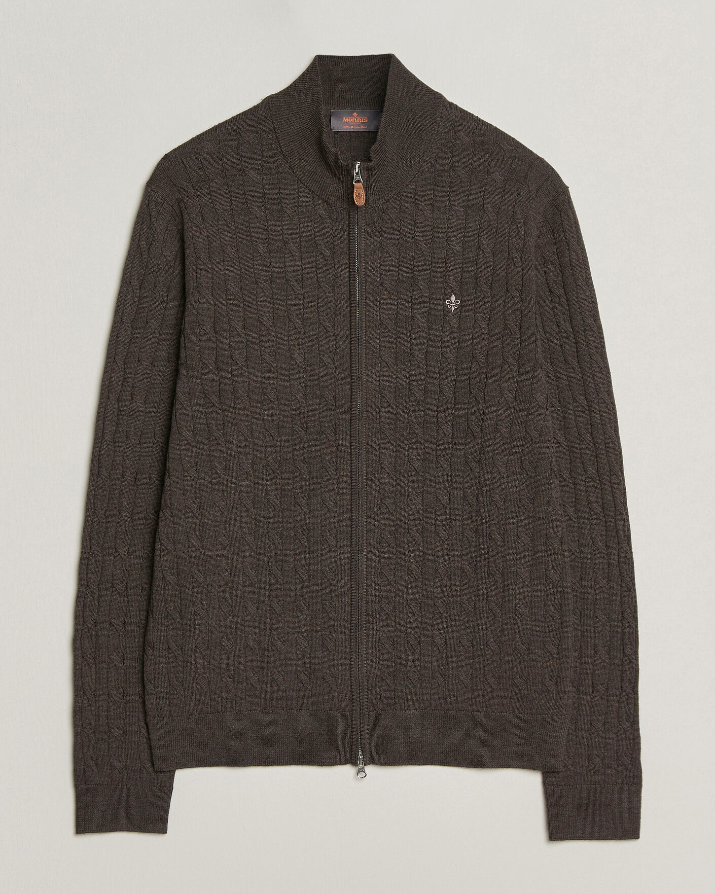 Hombres | Jerséis y prendas de punto | Morris | Merino Cable Zip Cardigan Brown
