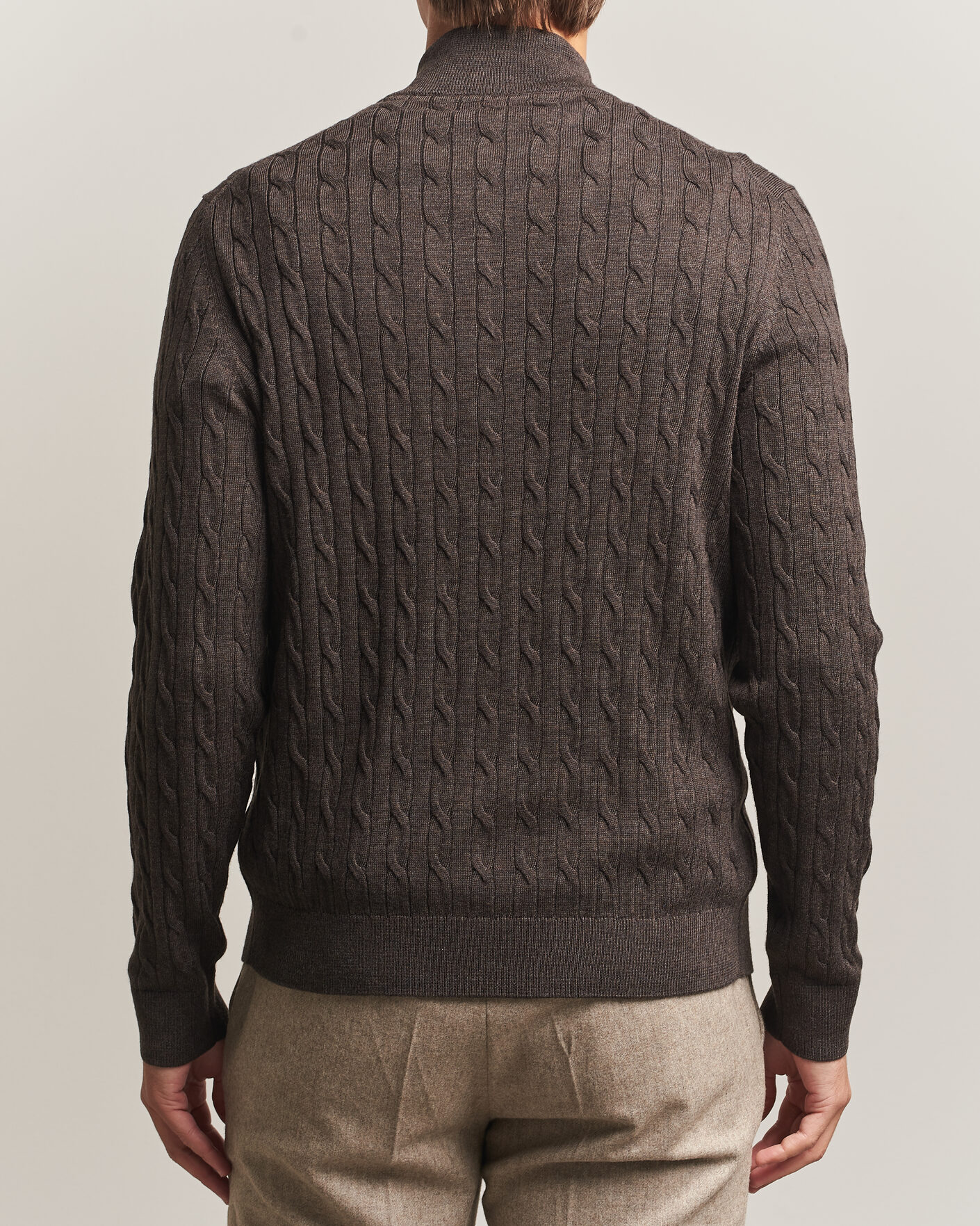 Hombres | Jerséis y prendas de punto | Morris | Merino Cable Zip Cardigan Brown